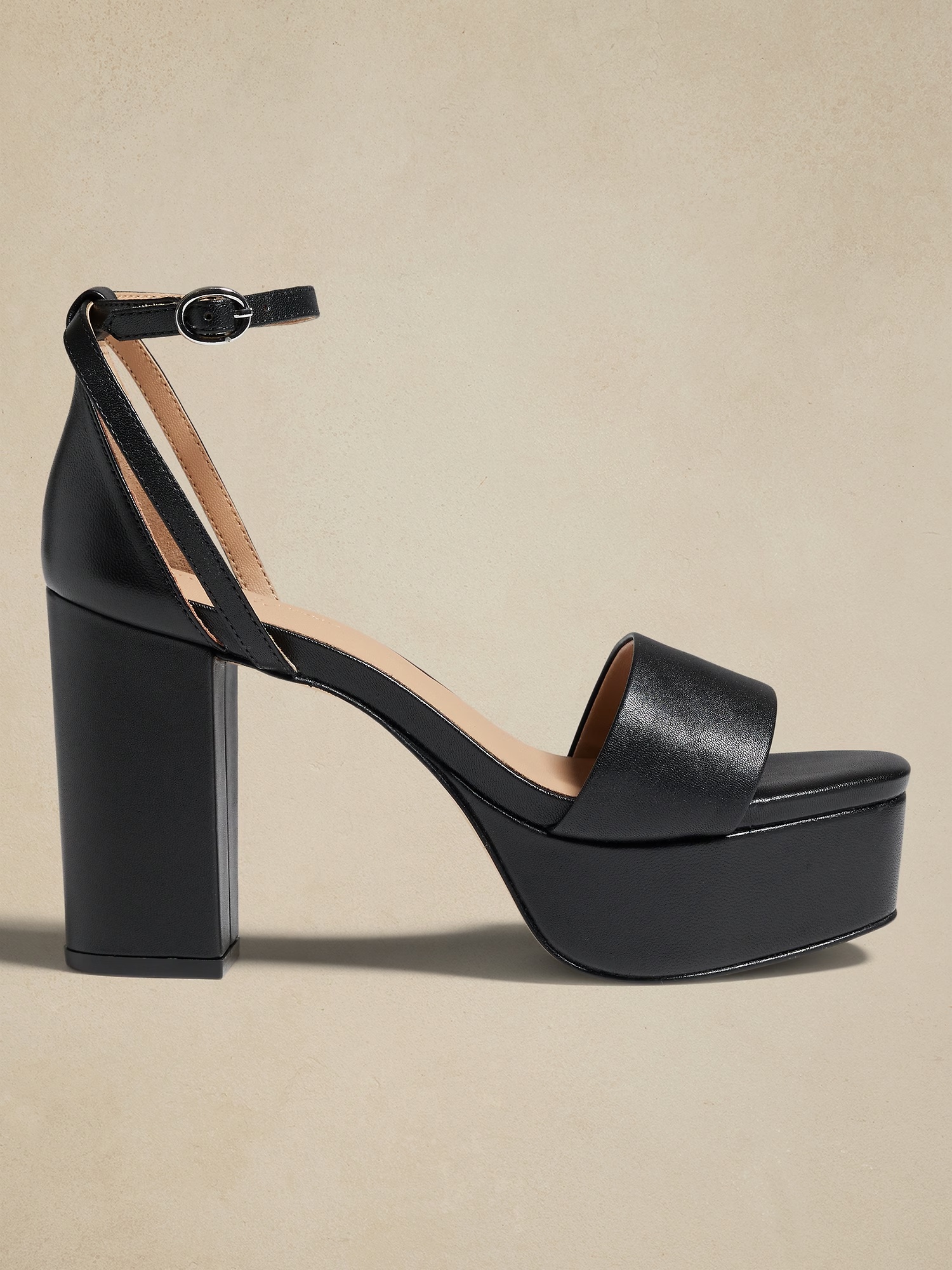 Leather Platform Heels - Black