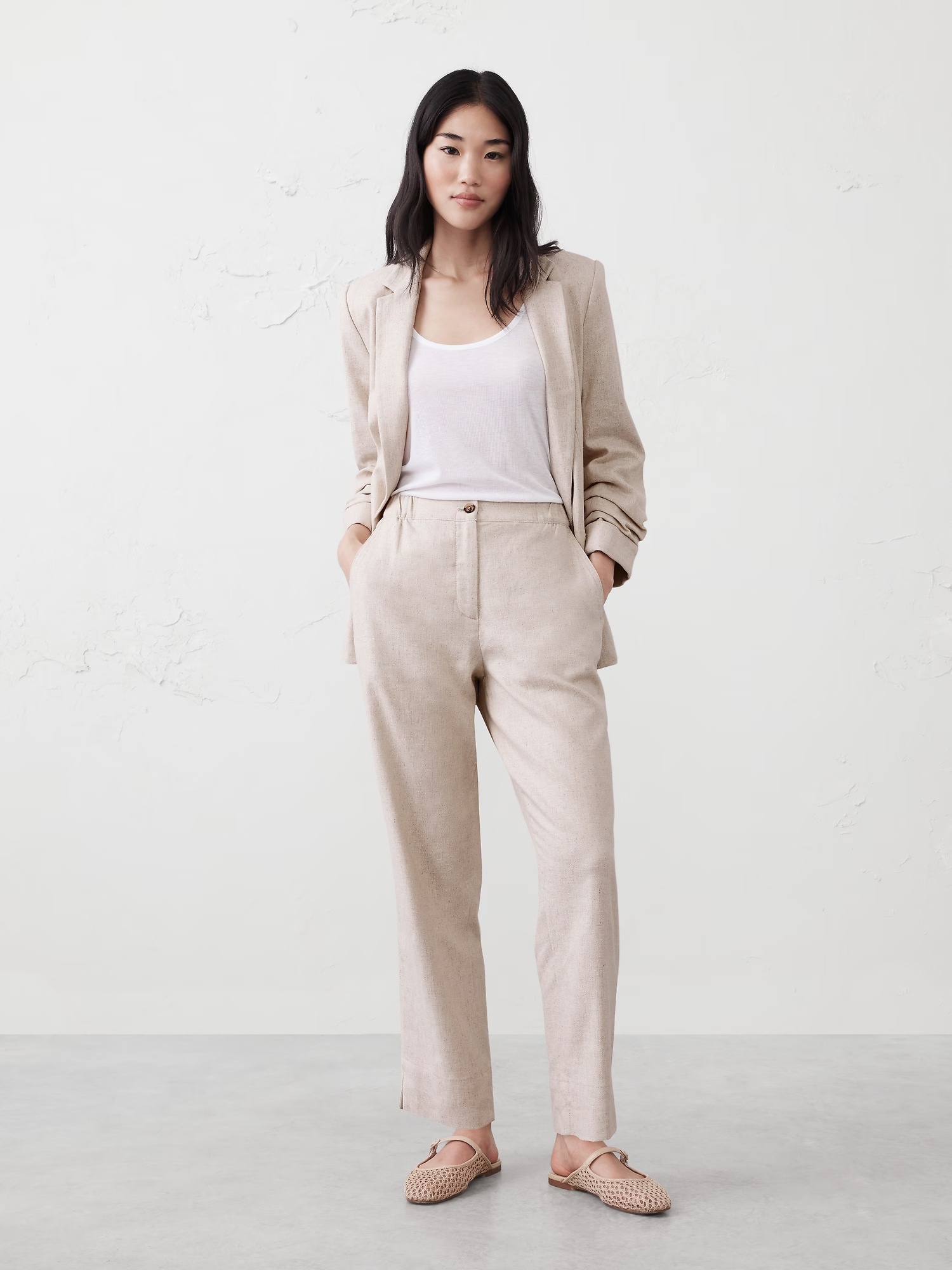Tapered Linen-Blend Pull-On Pant - Flax 1 Tapered Linen-Blend Pull-On Pant - Flax