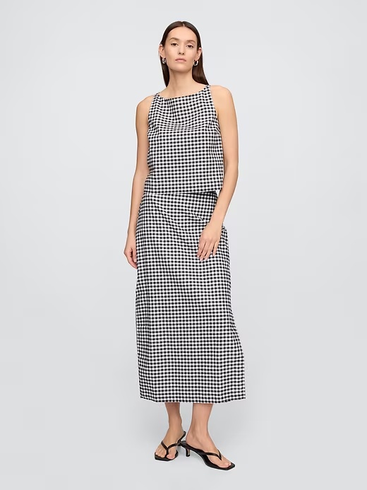 Linen-Blend Maxi Slip Skirt