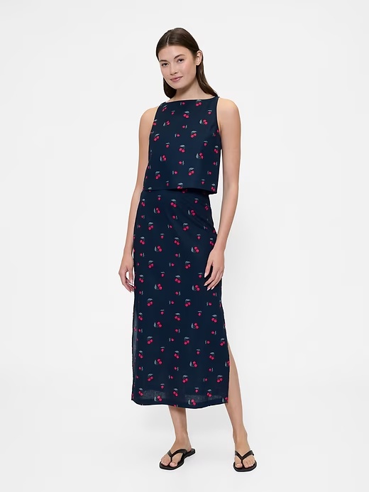 Linen-Blend Maxi Slip Skirt