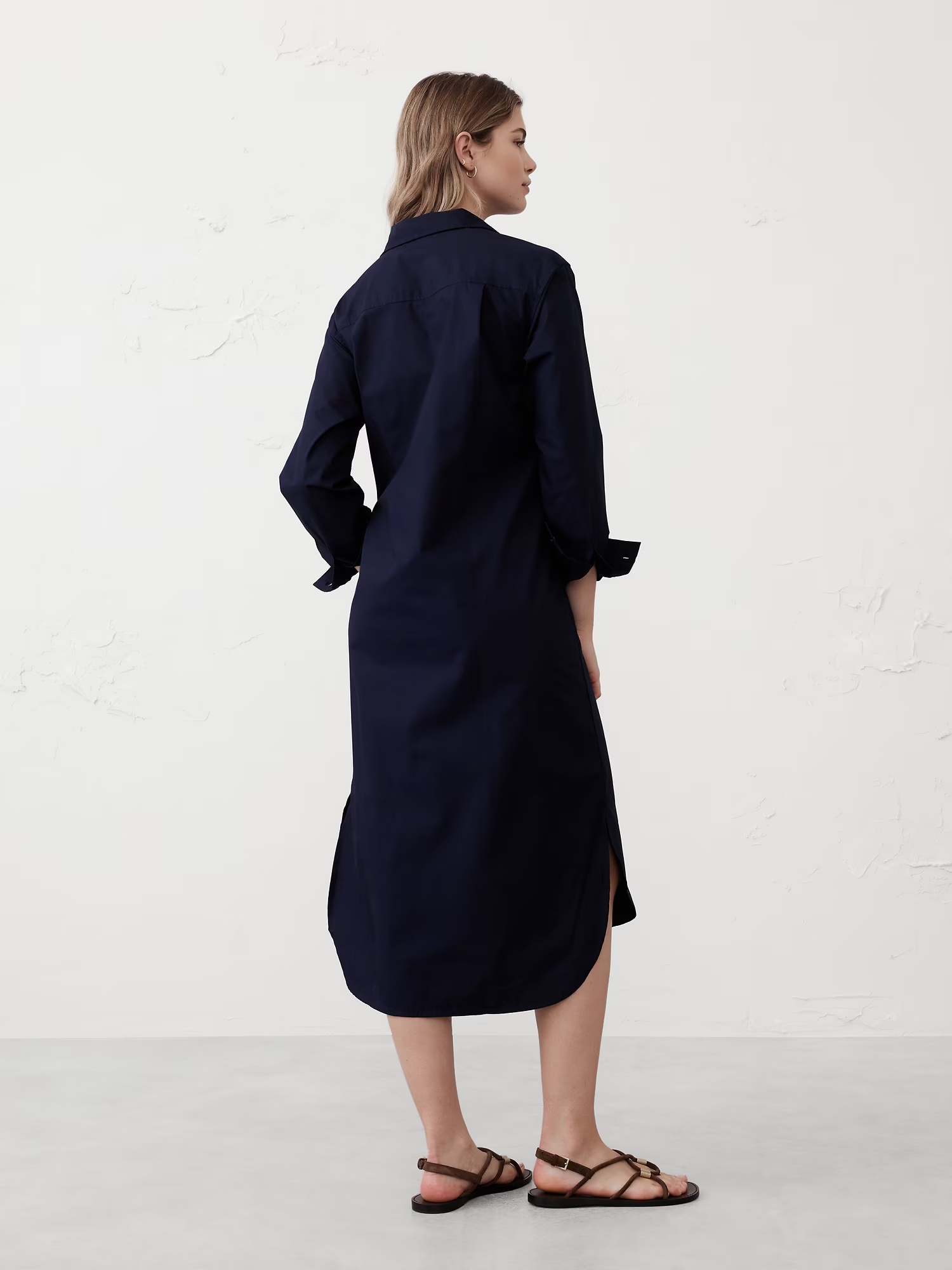 Midi Poplin Shirtdress - Bold Blue Stripe 5 Midi Poplin Shirtdress - Preppy Navy
