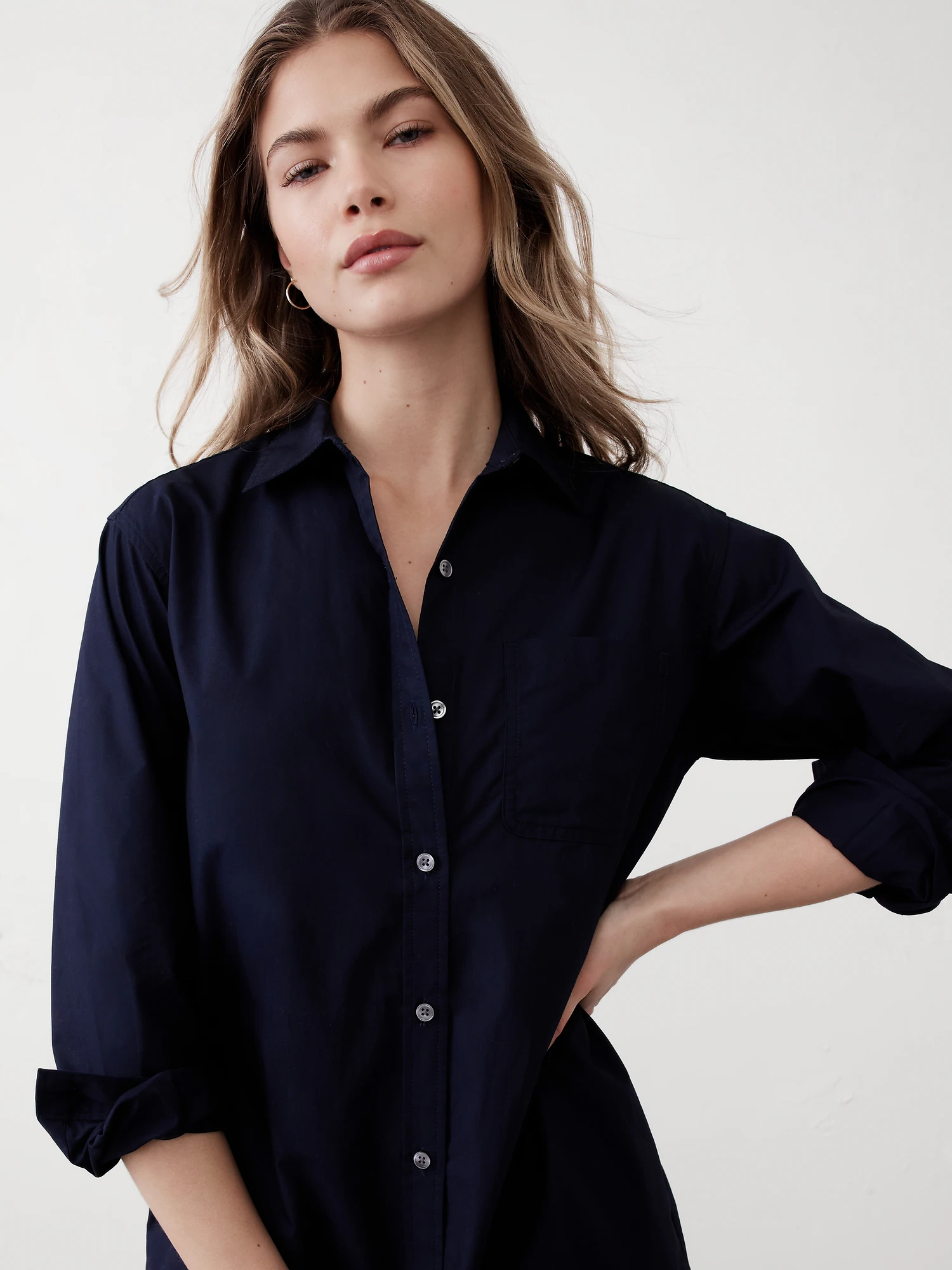 Midi Poplin Shirtdress - Bold Blue Stripe 6 Midi Poplin Shirtdress - Preppy Navy