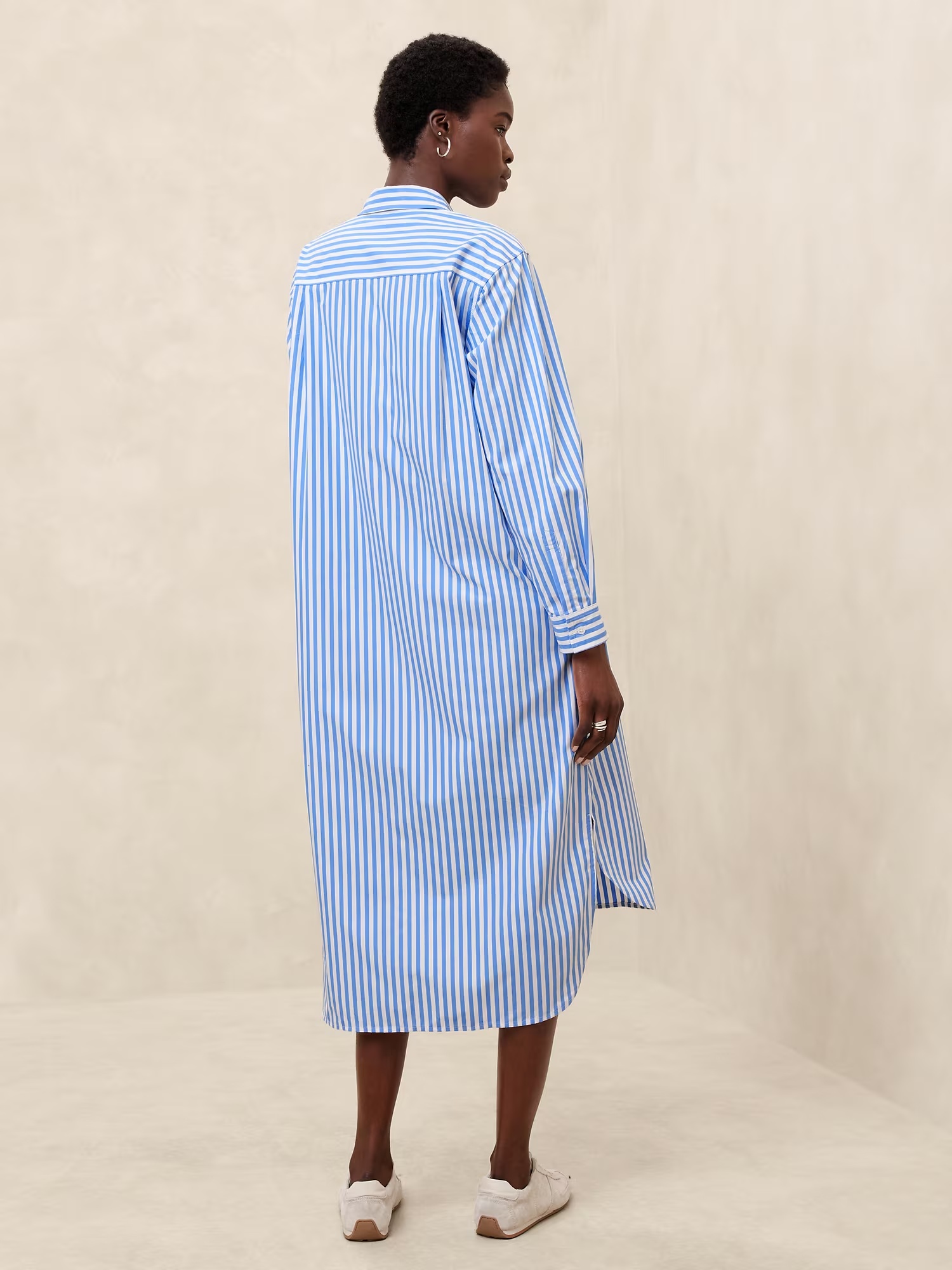 Midi Poplin Shirtdress - Bold Blue Stripe 2 Midi Poplin Shirtdress - Preppy Navy