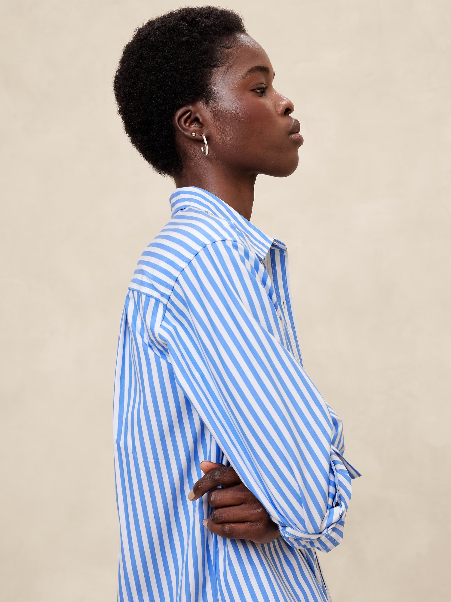 Midi Poplin Shirtdress - Bold Blue Stripe 3 Midi Poplin Shirtdress - Preppy Navy
