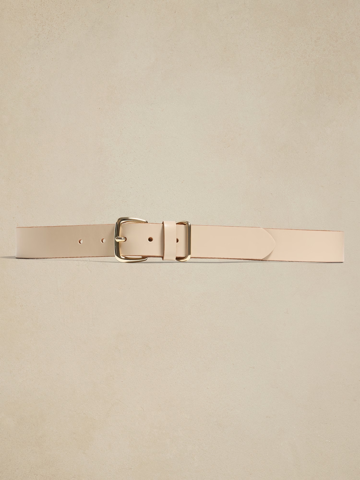 Leather Square Buckle Belt - Bone