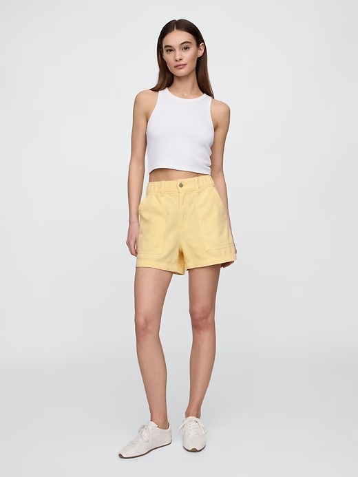 4" High Rise SuperSoft Denim Utility Shorts
