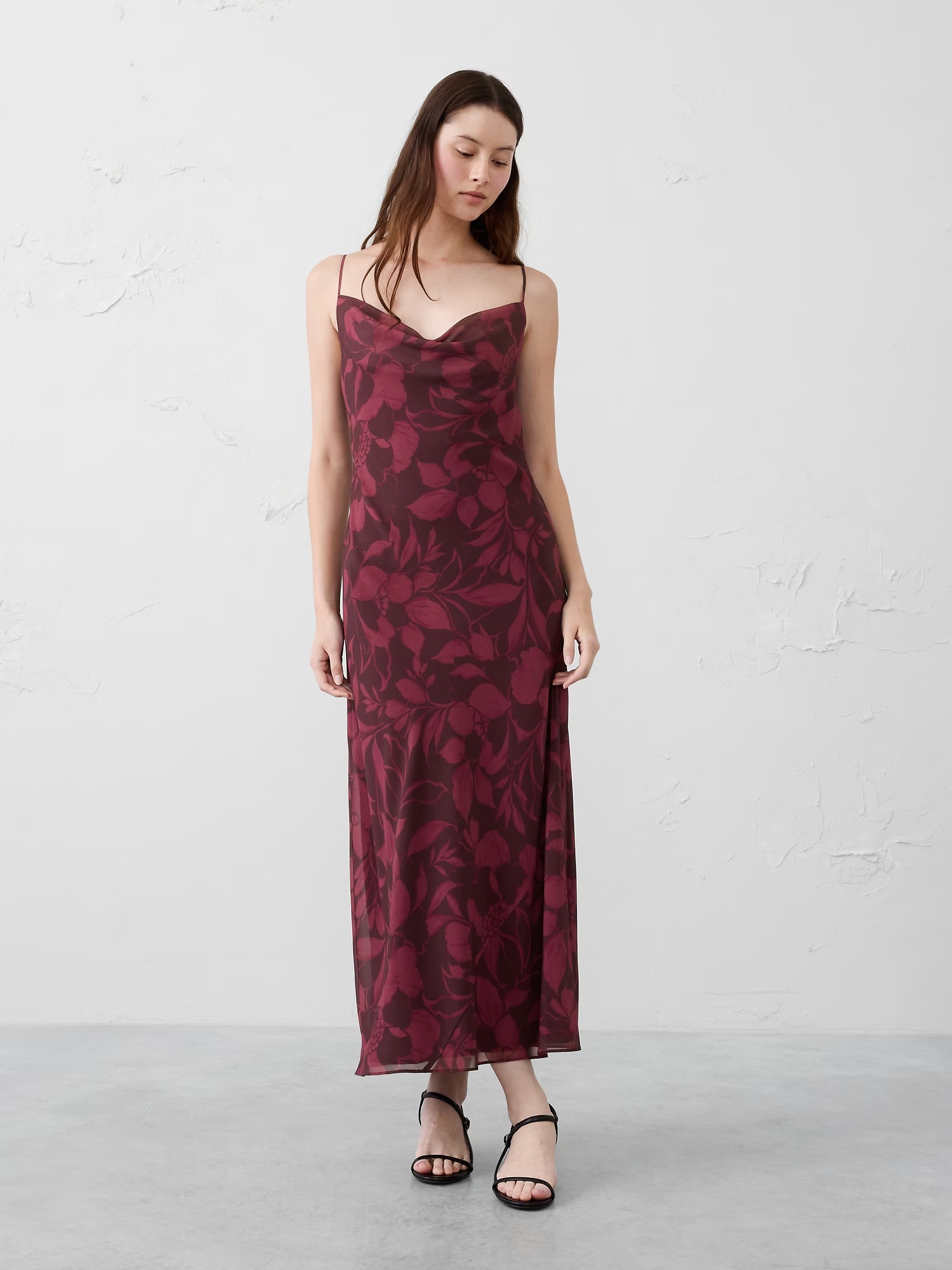Chiffon Maxi Dress - Pink Floral Medallion