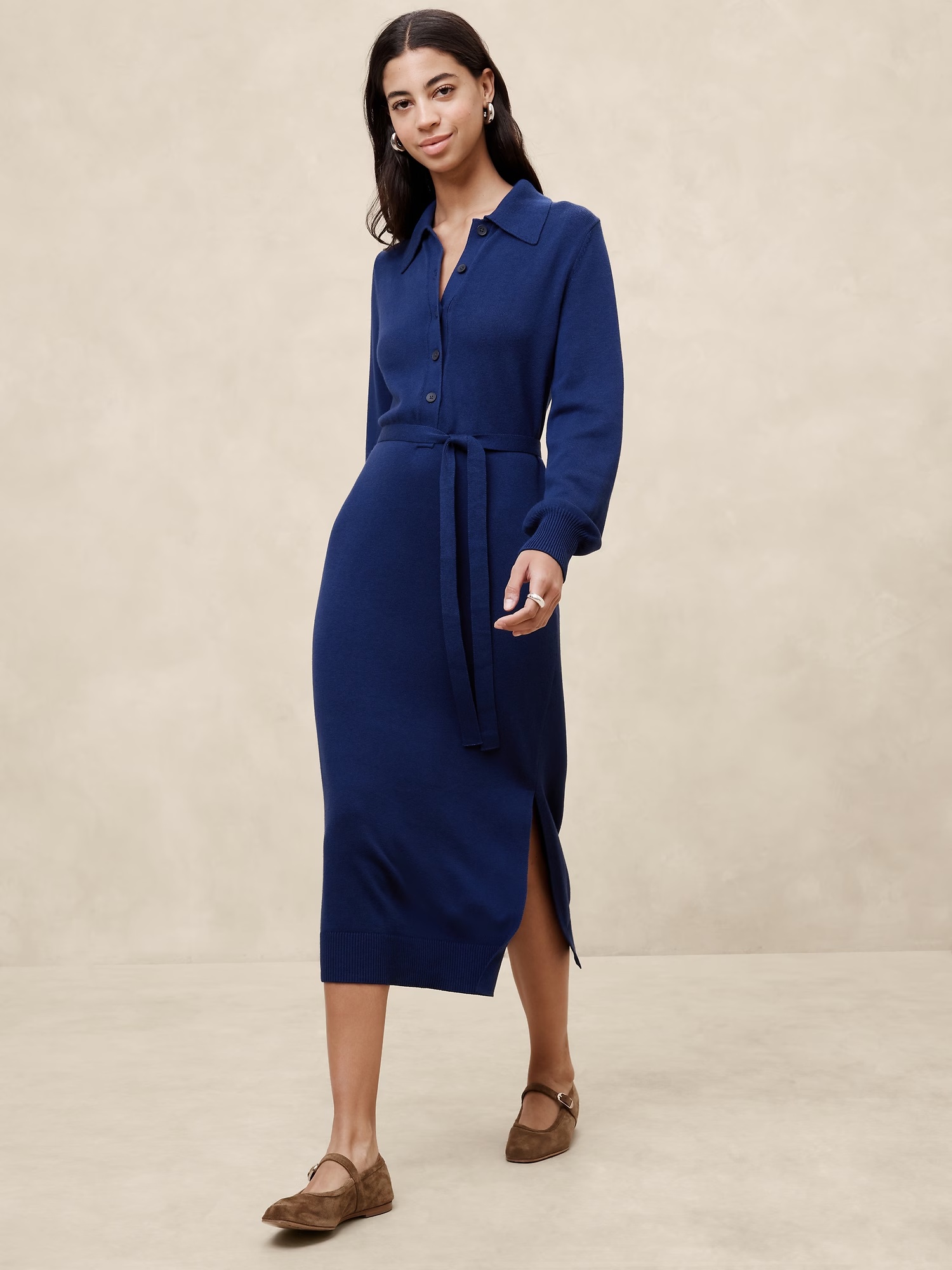 Buttoned Midi Sweater Dress - Frigid Night