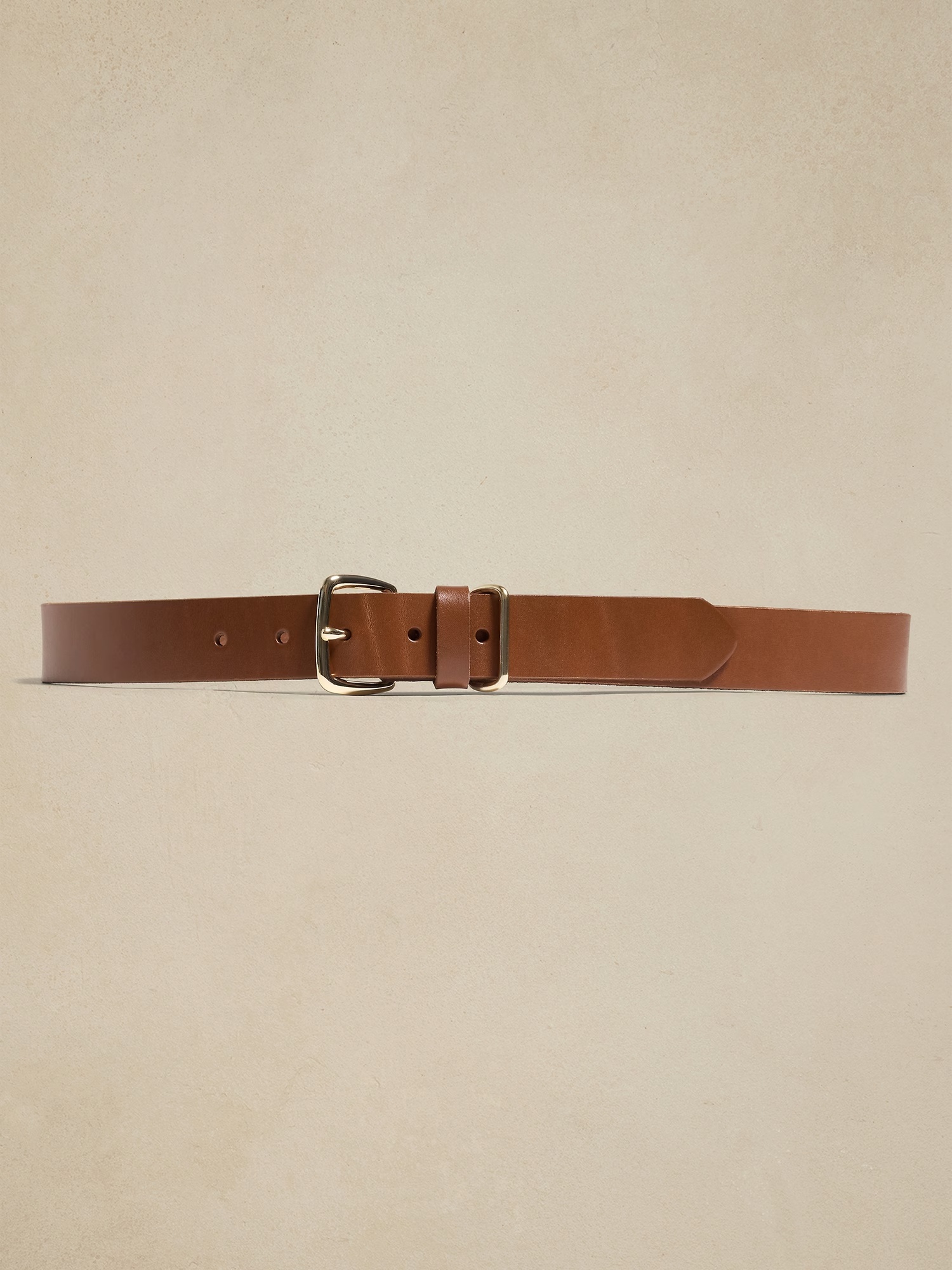 Leather Square Buckle Belt - Cognac