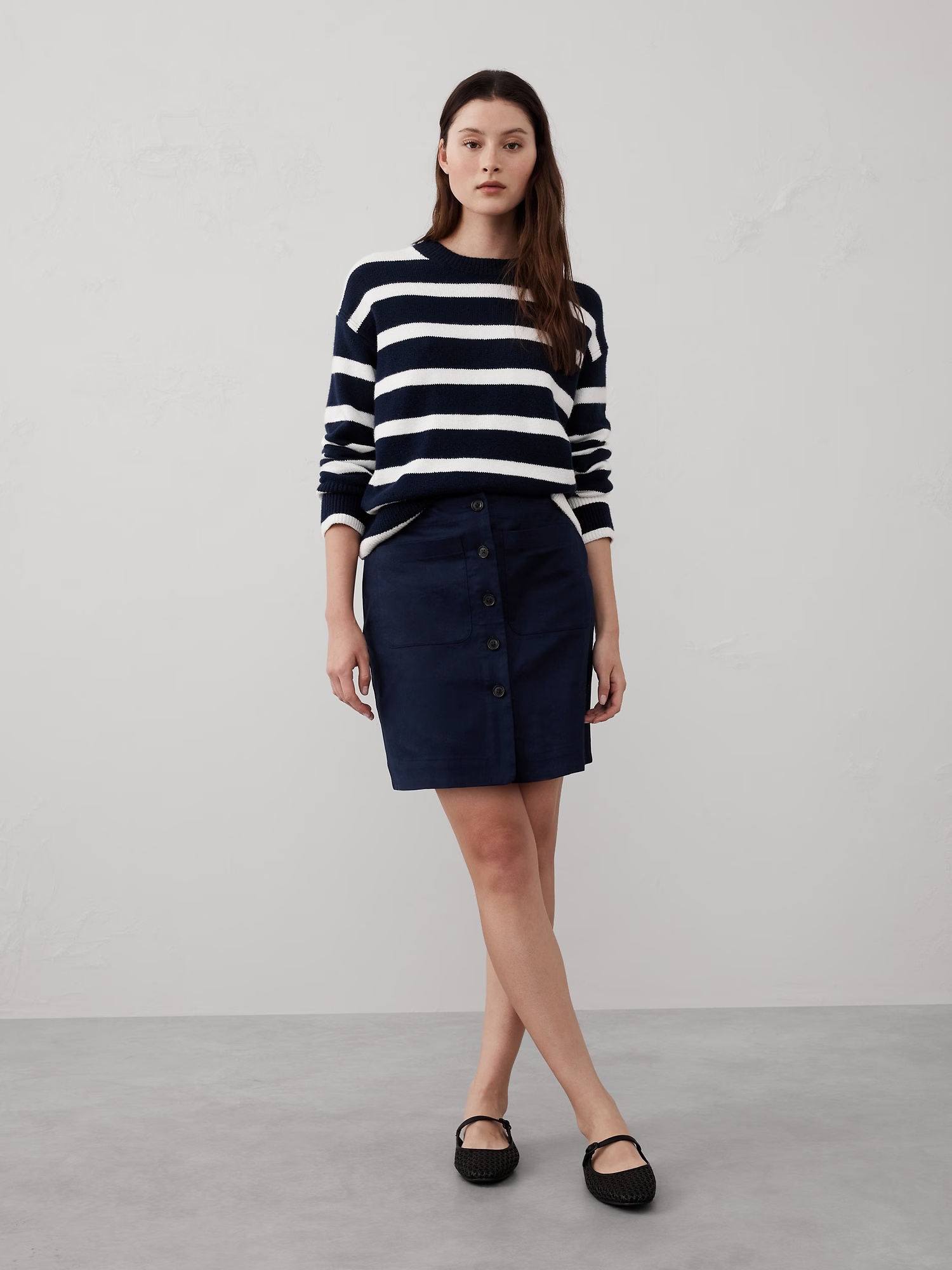 Linen-Blend A-Line Mini Skirt - Preppy Navy