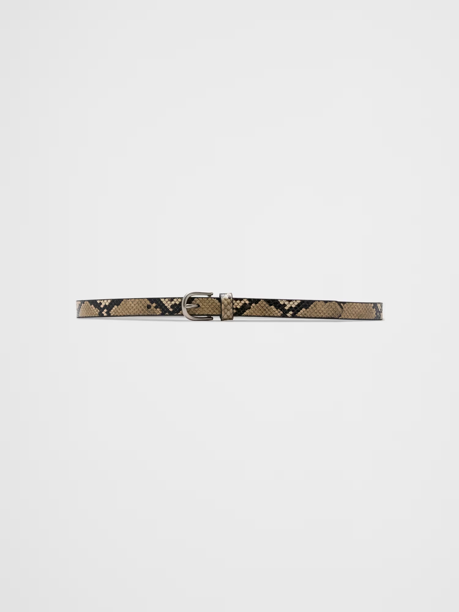 Leather Snake Print Skinny Belt - Neutral Snake