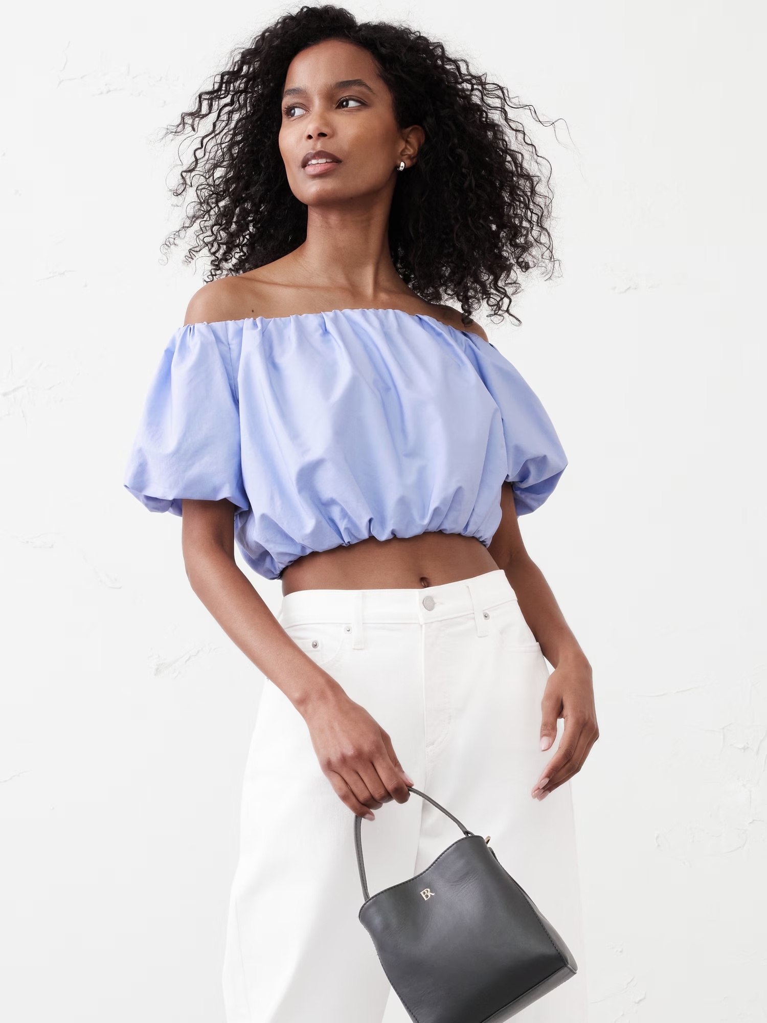 Bubble-Sleeve Cropped Top - Peri Noon
