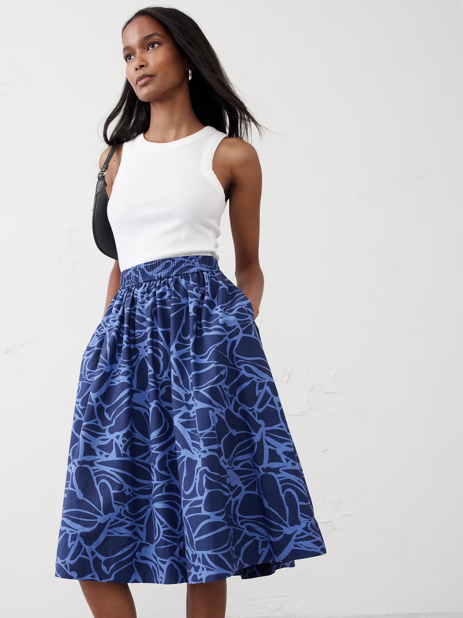 Poplin Midi Skirt - Peri Noon 3 Poplin Midi Skirt - Blue Floral