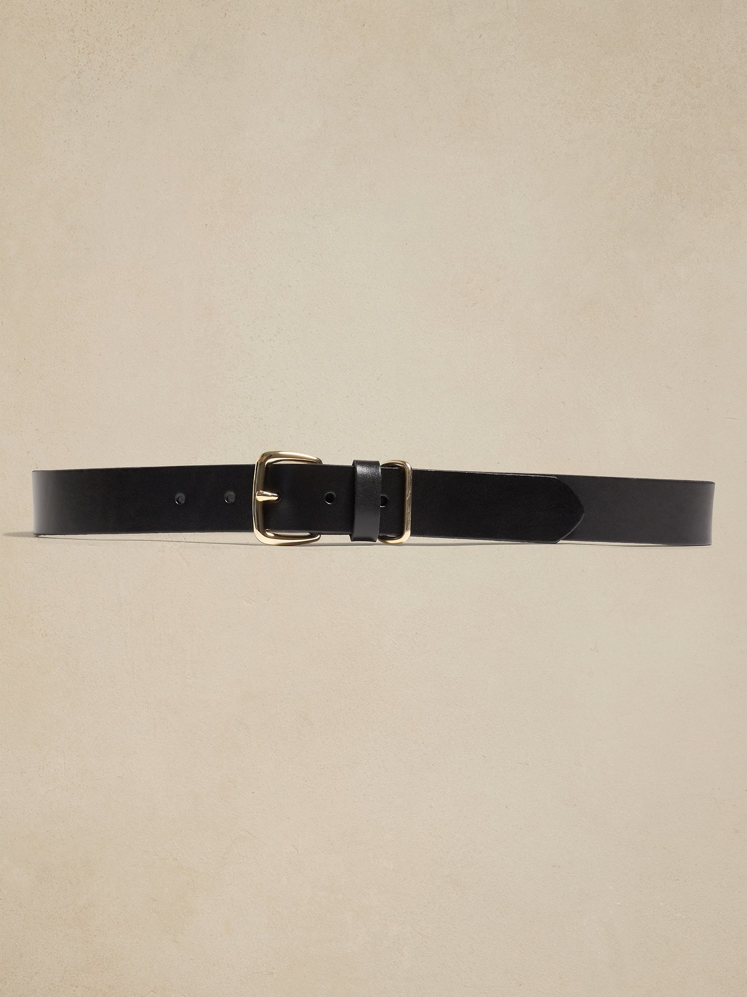 Leather Square Buckle Belt - Black
