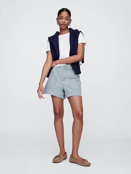 4" High Rise SuperSoft Denim Utility Shorts