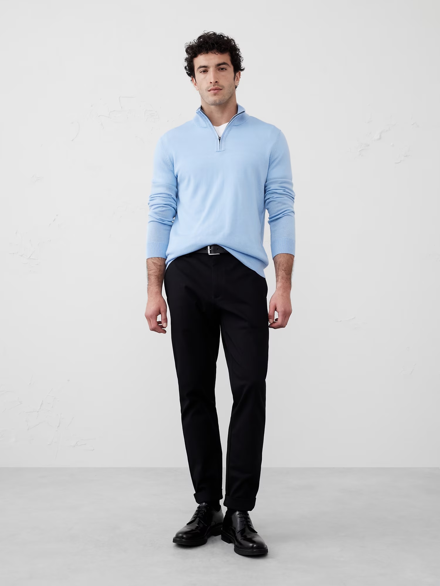 Merino Wool Quarter-Zip Sweater - Blue Skies