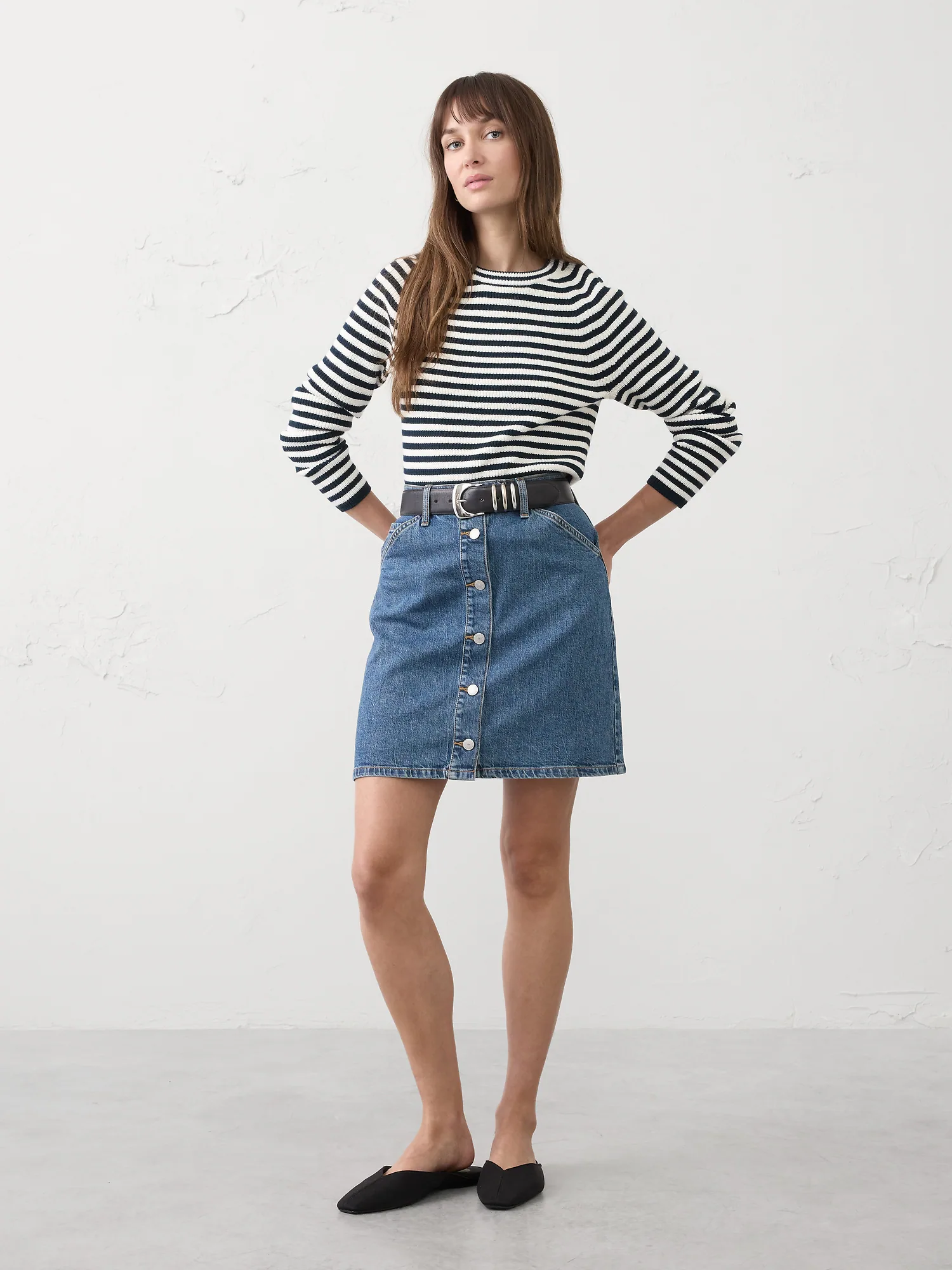 Denim Utility Mini Skirt - Medium Wash