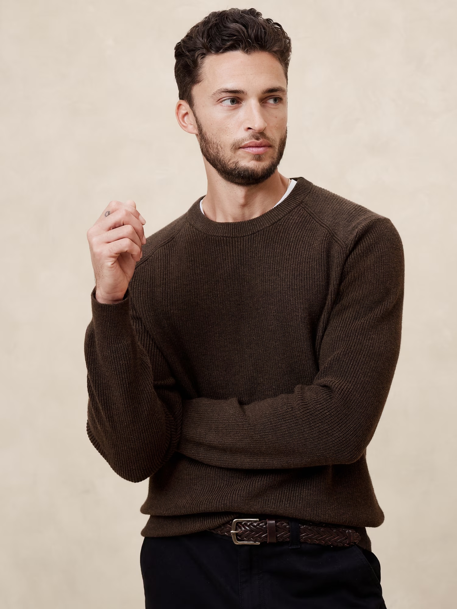 Cotton-Blend Ribbed Sweater - Cabin Brown
