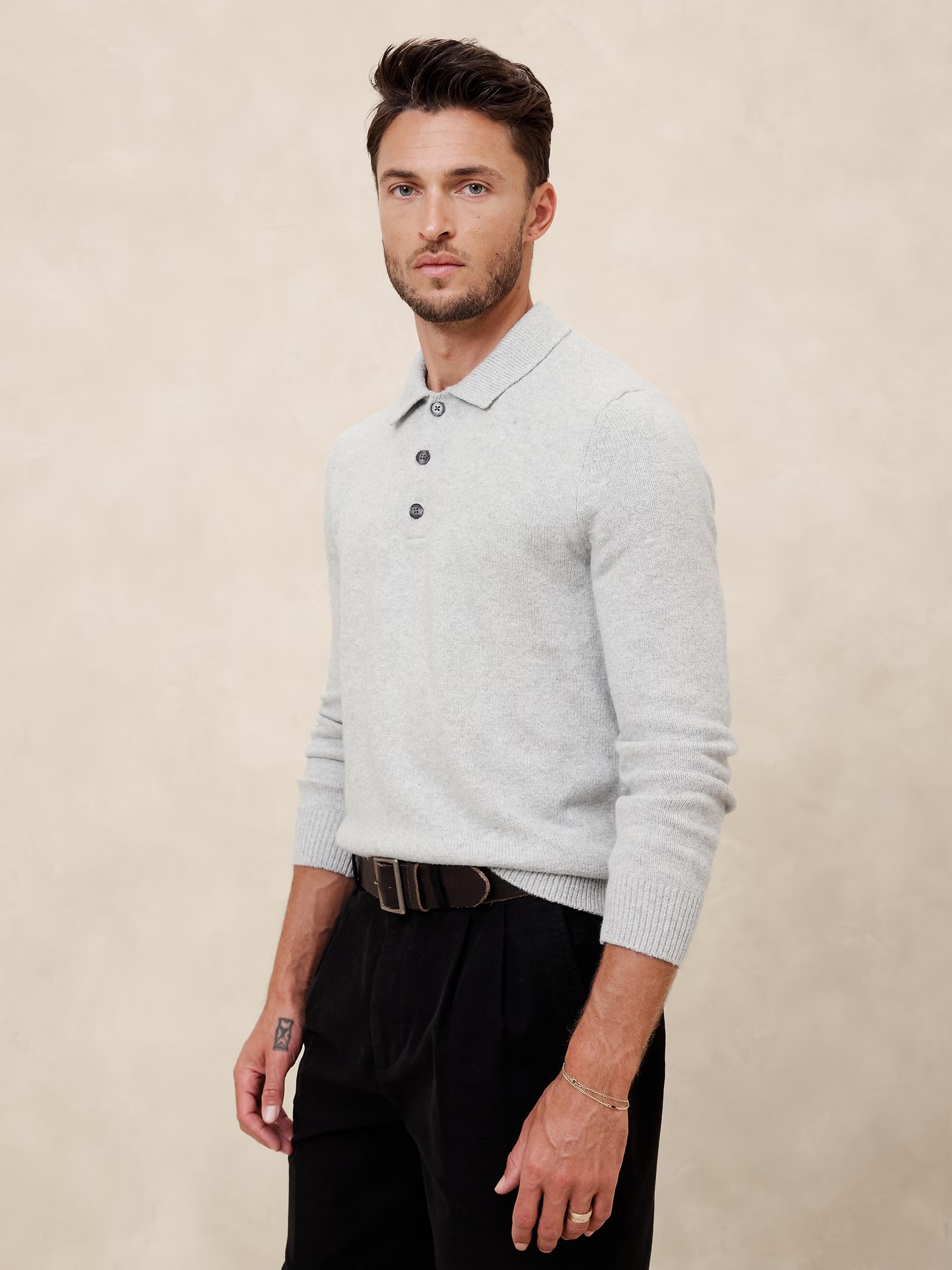 Cozy Polo Sweater - Medium Gray