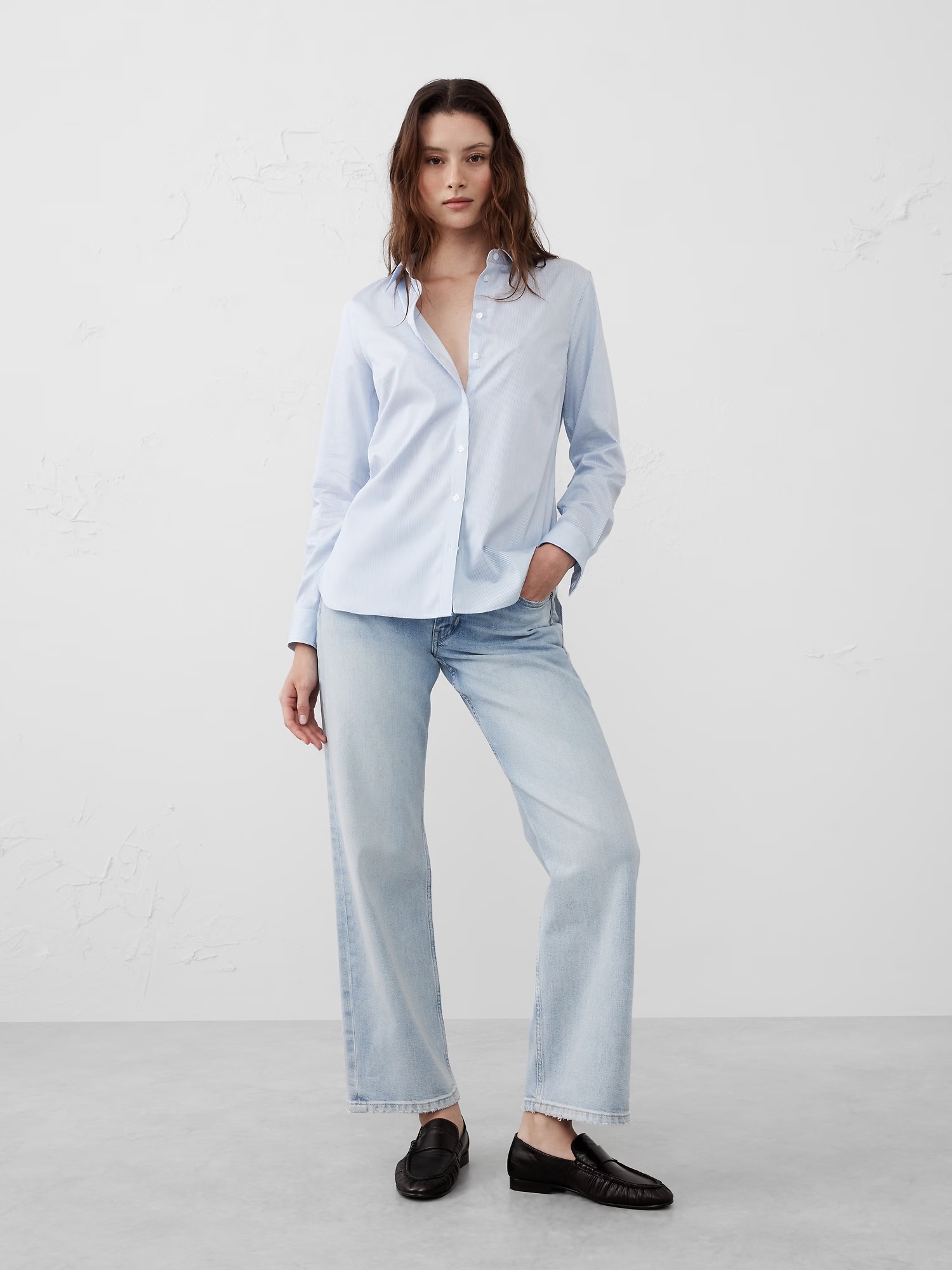Tailored Easy-Care Shirt - Blue Stripe 1 Tailored Easy-Care Shirt - Blue Stripe