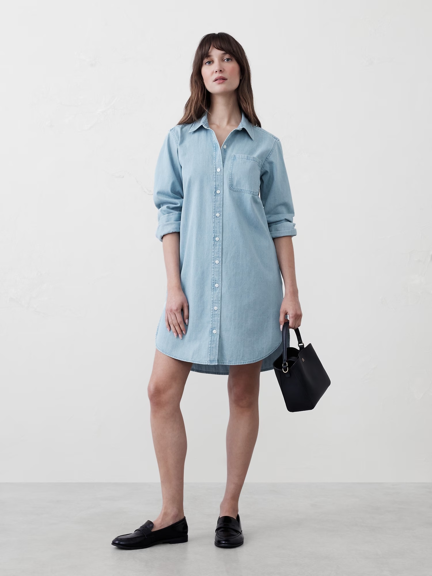 Chambray Mini Shirtdress - Light Wash