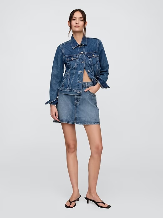 High Rise Studded Denim Mini Skirt