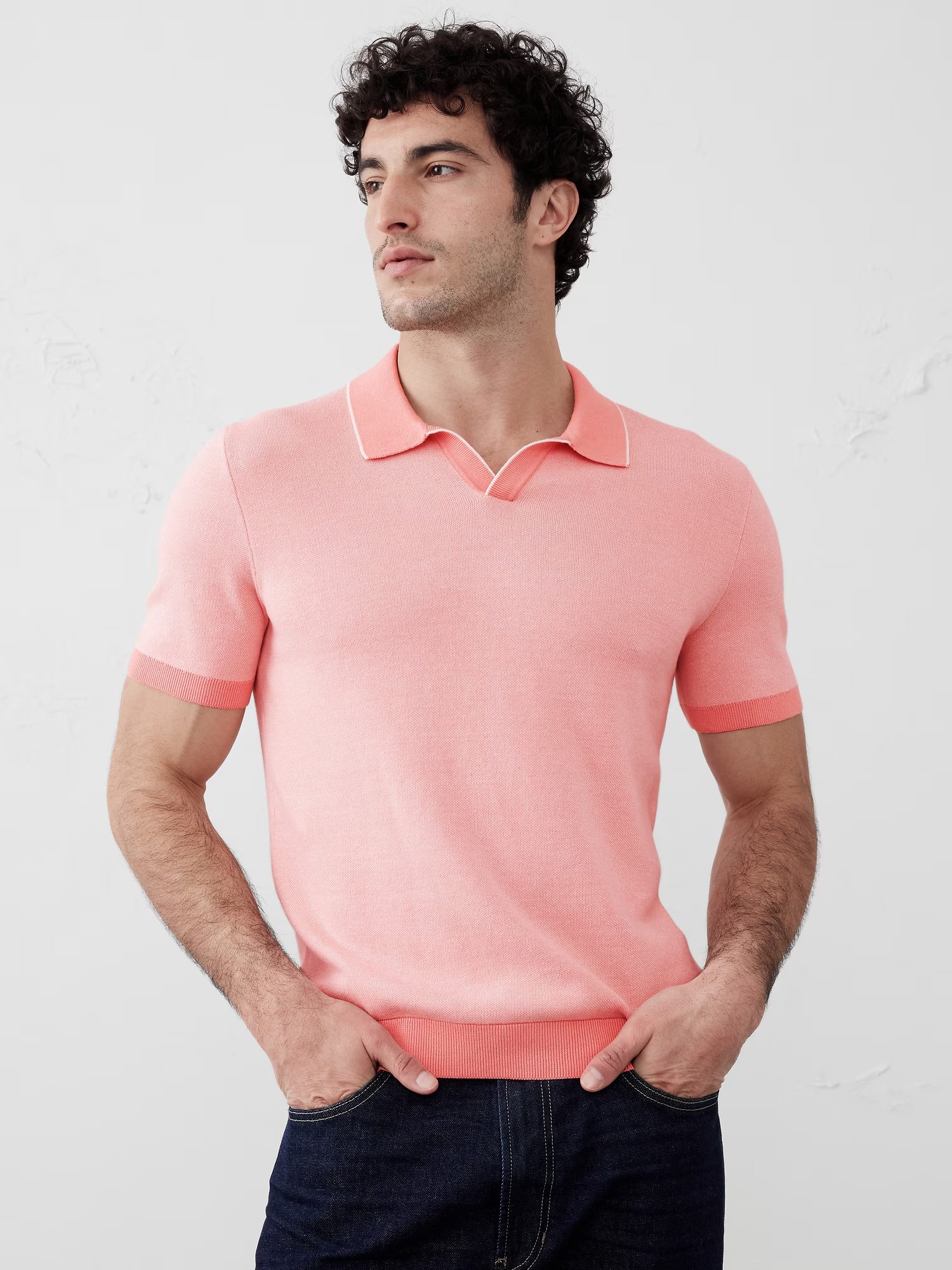Birdseye Stitch Polo - Peach Sorbet