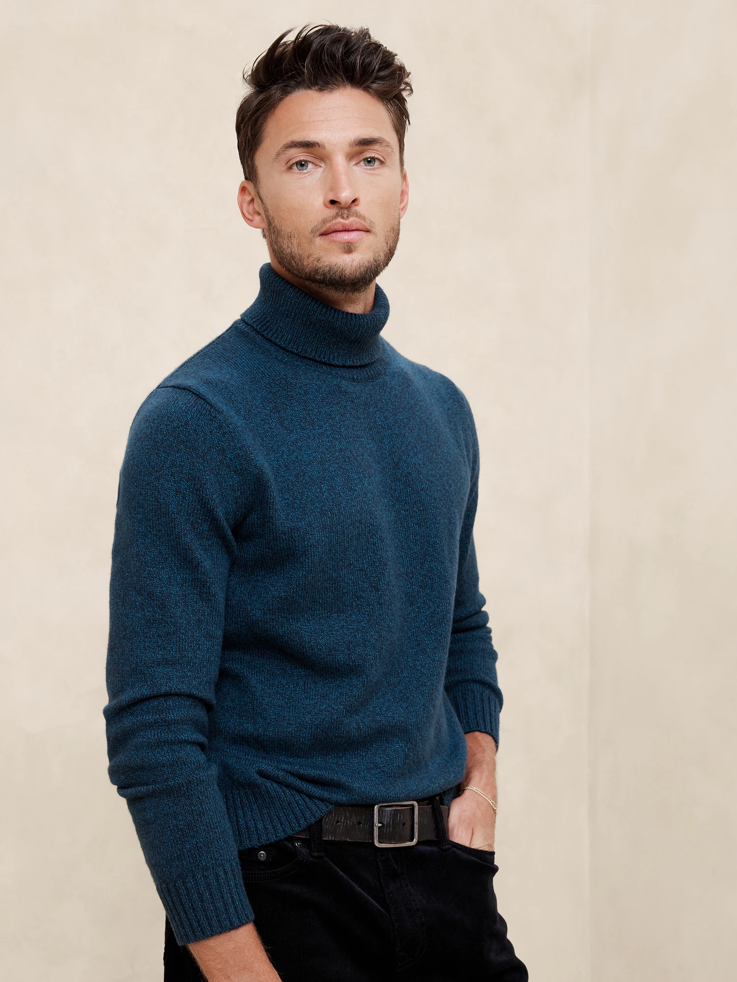 Cozy Turtleneck Sweater - Teal Navy