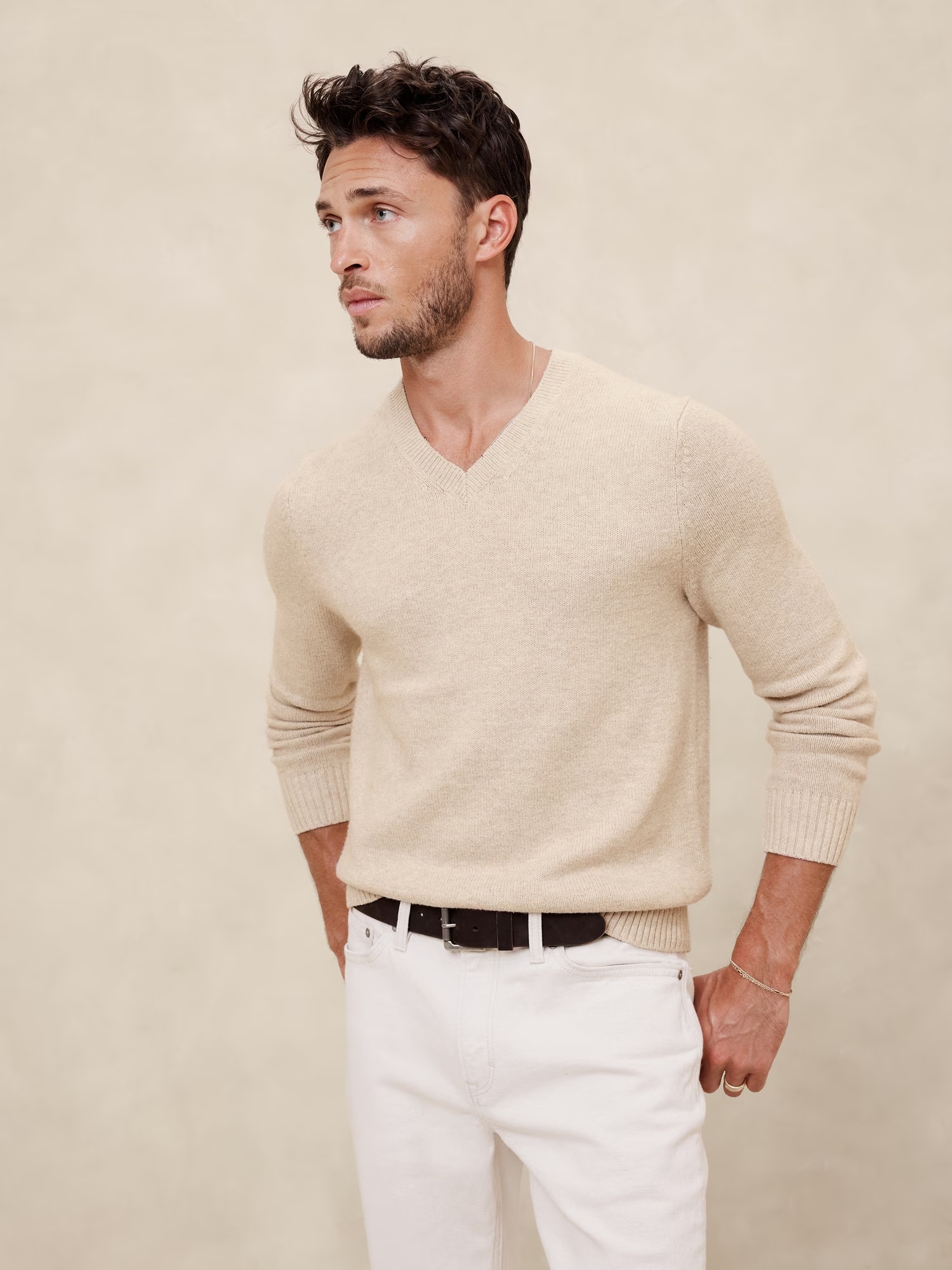 Cozy V-Neck Sweater - Oatmeal Heather