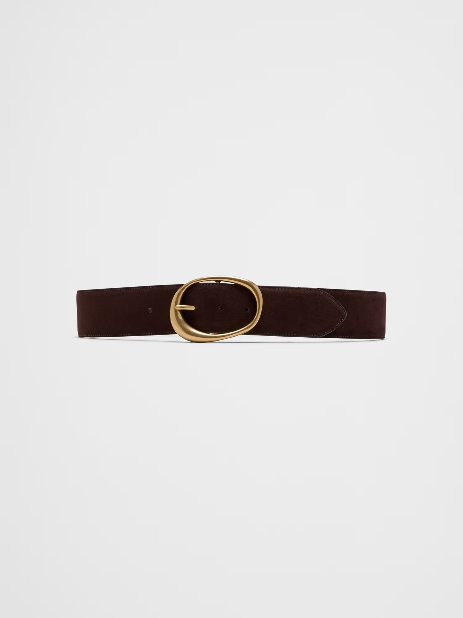 Vegan Leather Organic Buckle Wide Belt - Chocolate Brown