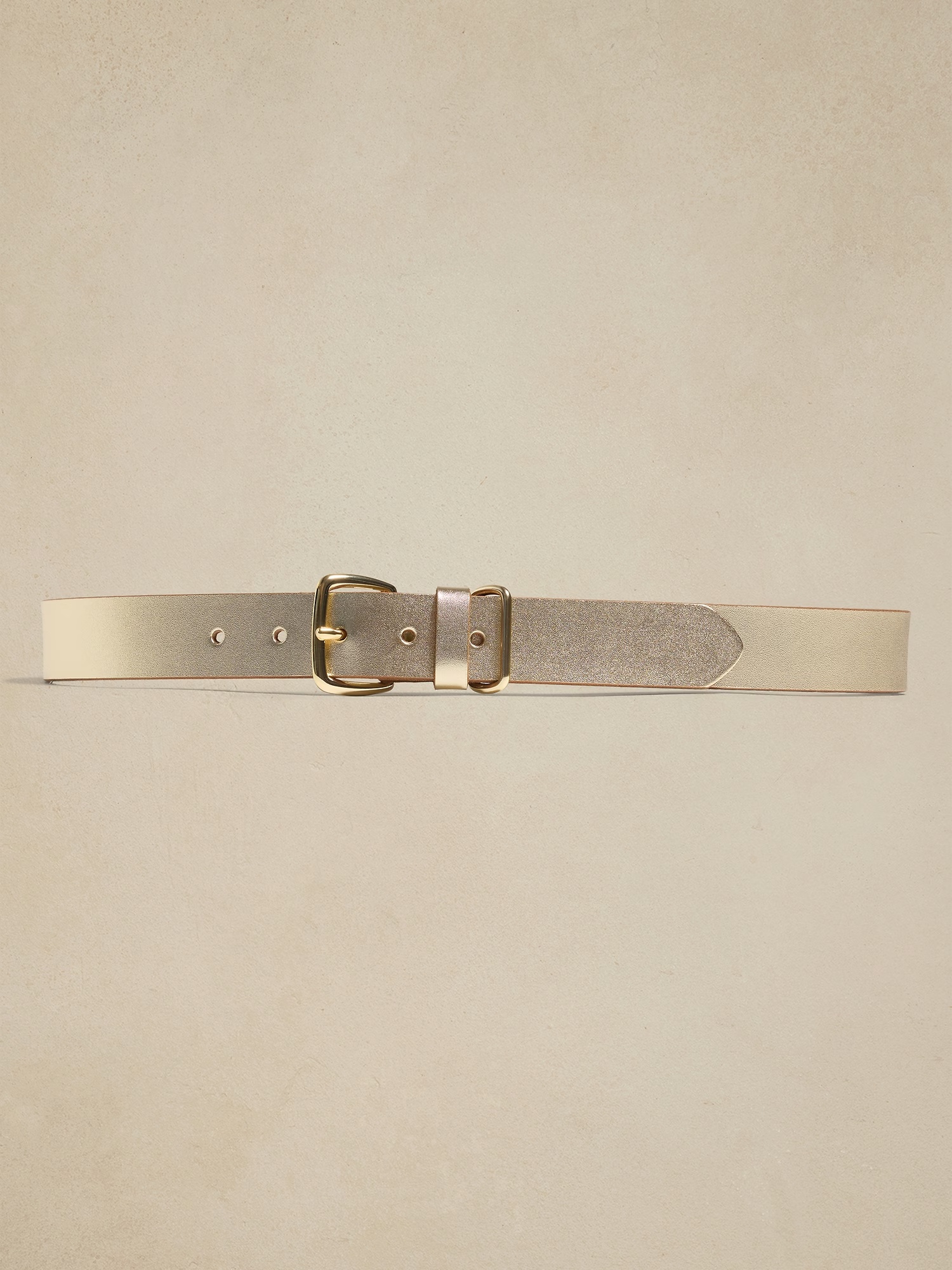 Leather Square Buckle Belt - Pale Gold
