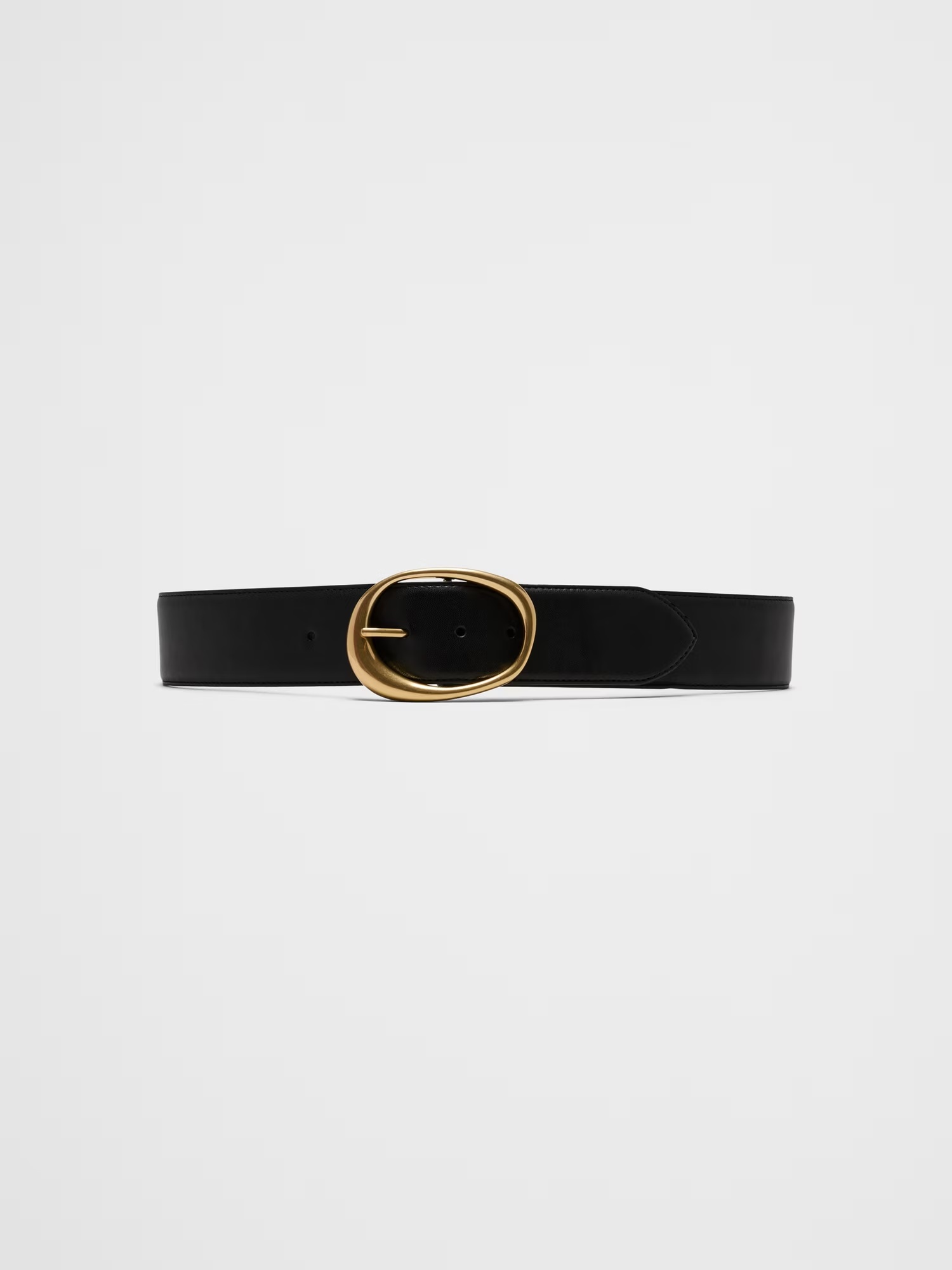 Vegan Leather Organic Buckle Wide Belt - Black