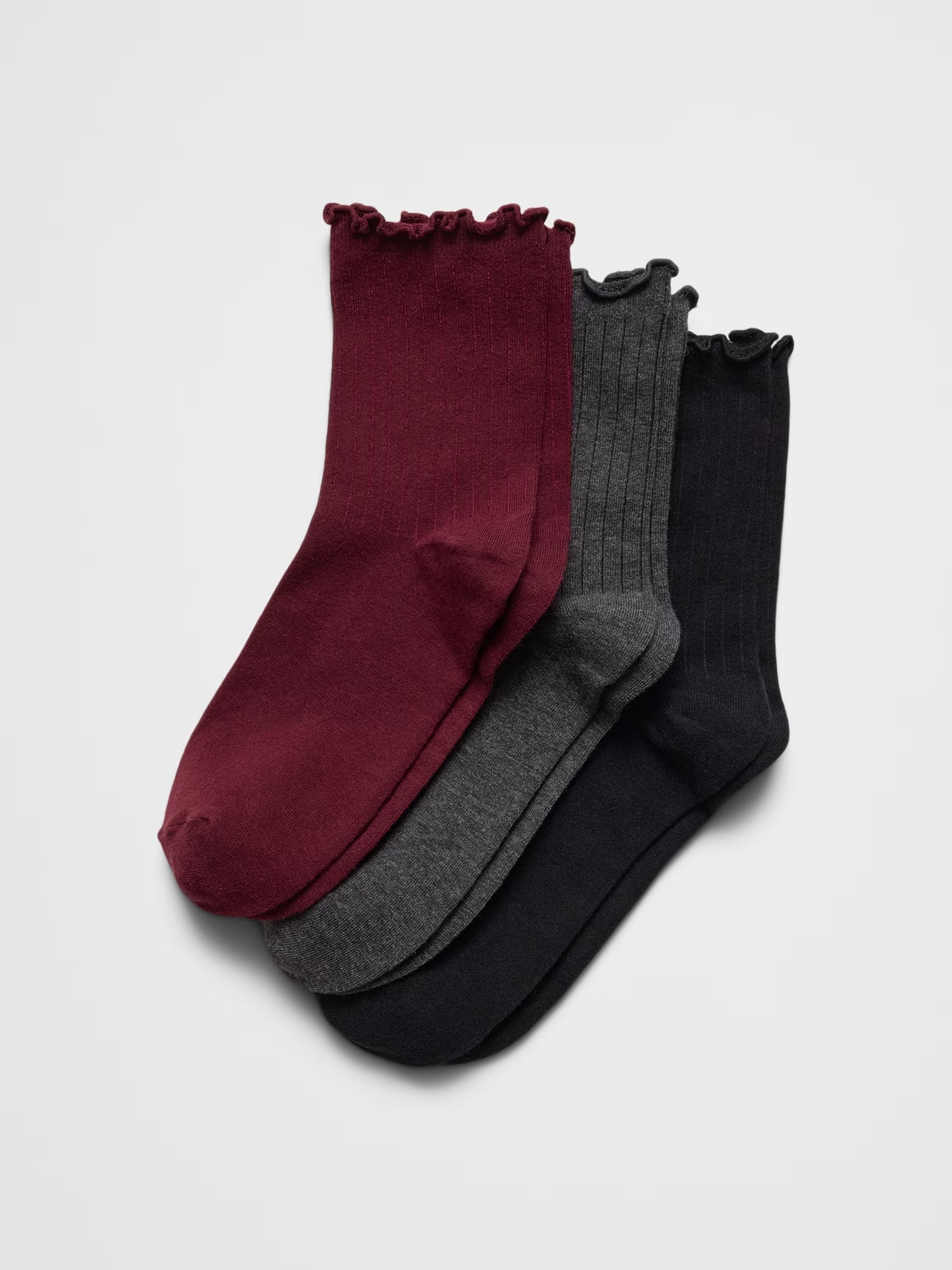 Ruffle Ankle Socks (3 Pack) - Bright Wine