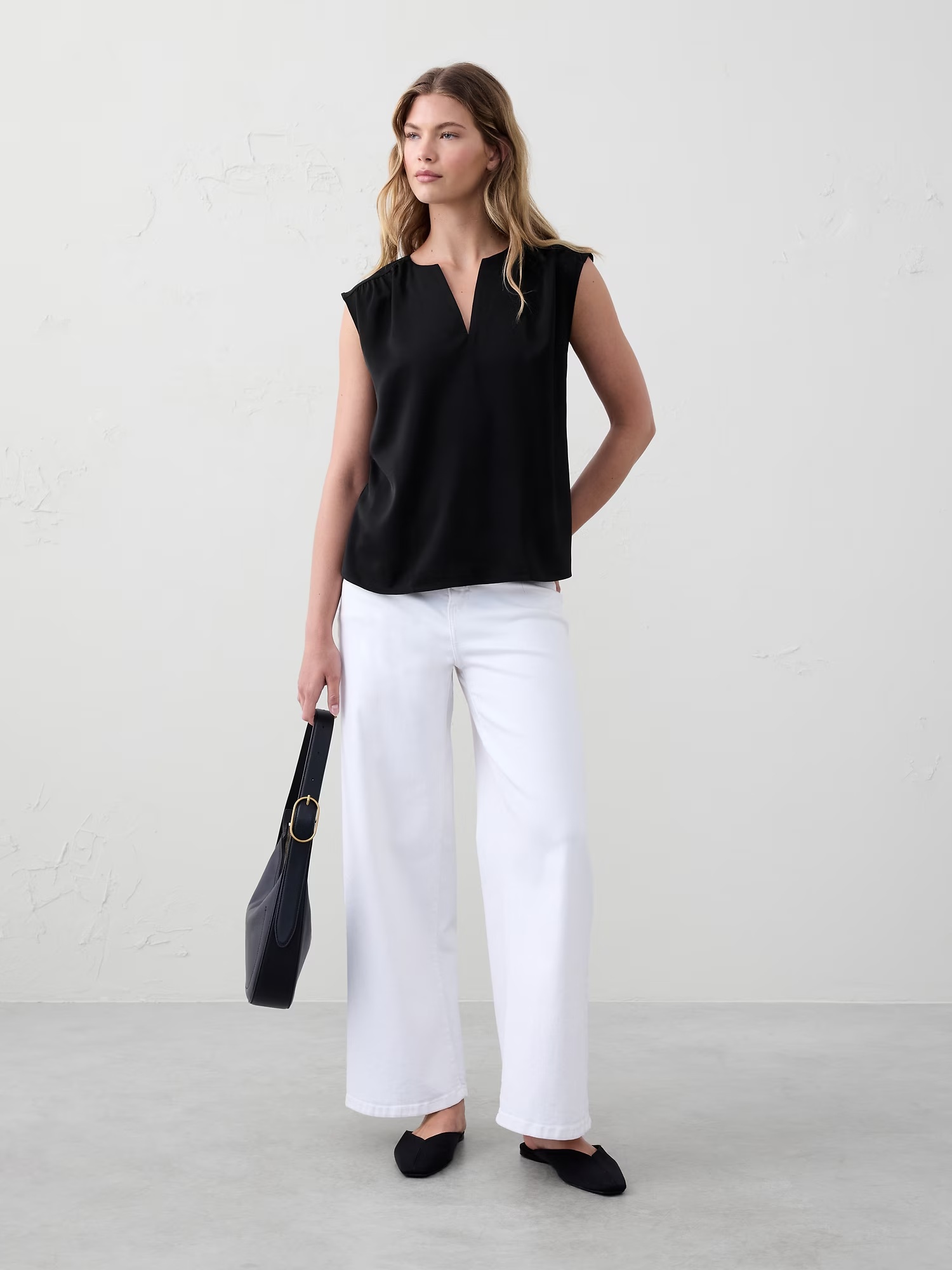 Cap-Sleeve Blouse - Black