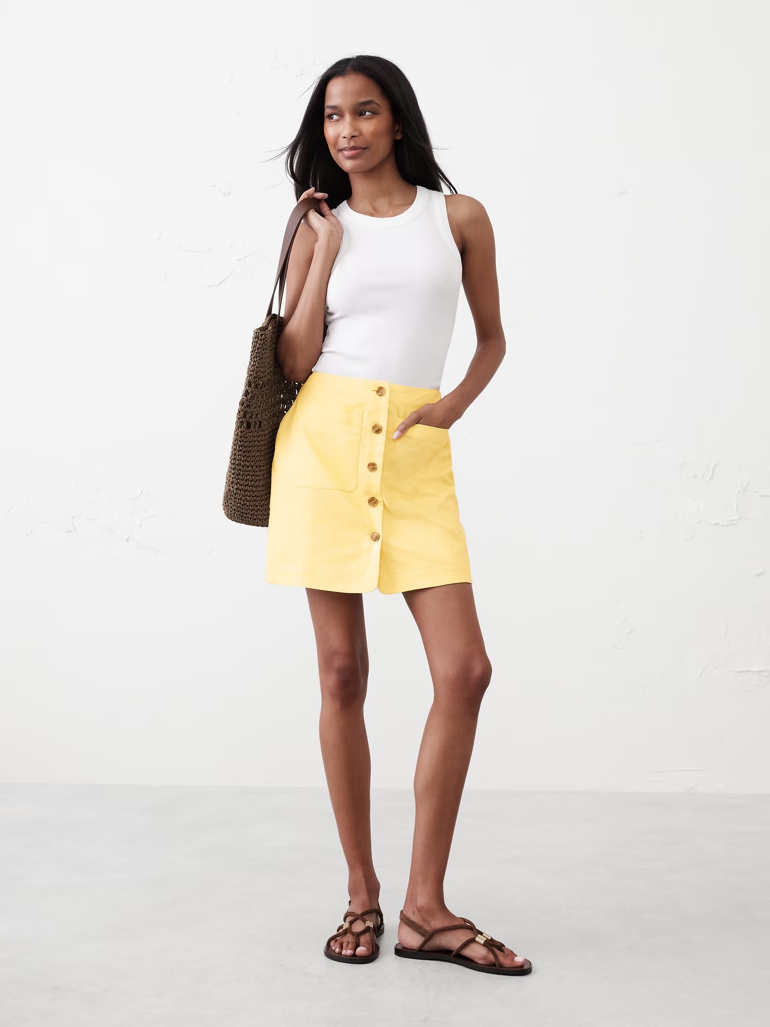 Linen-Blend A-Line Mini Skirt - Lemon Zest