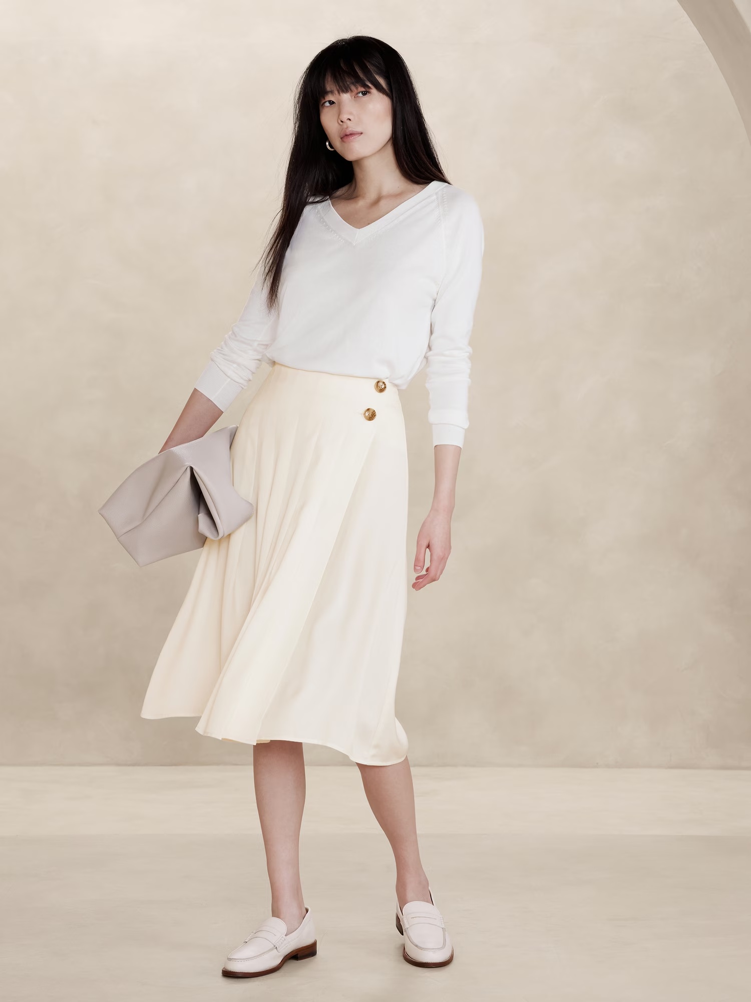 Crepe Pintuck Midi Skirt - Snow Day