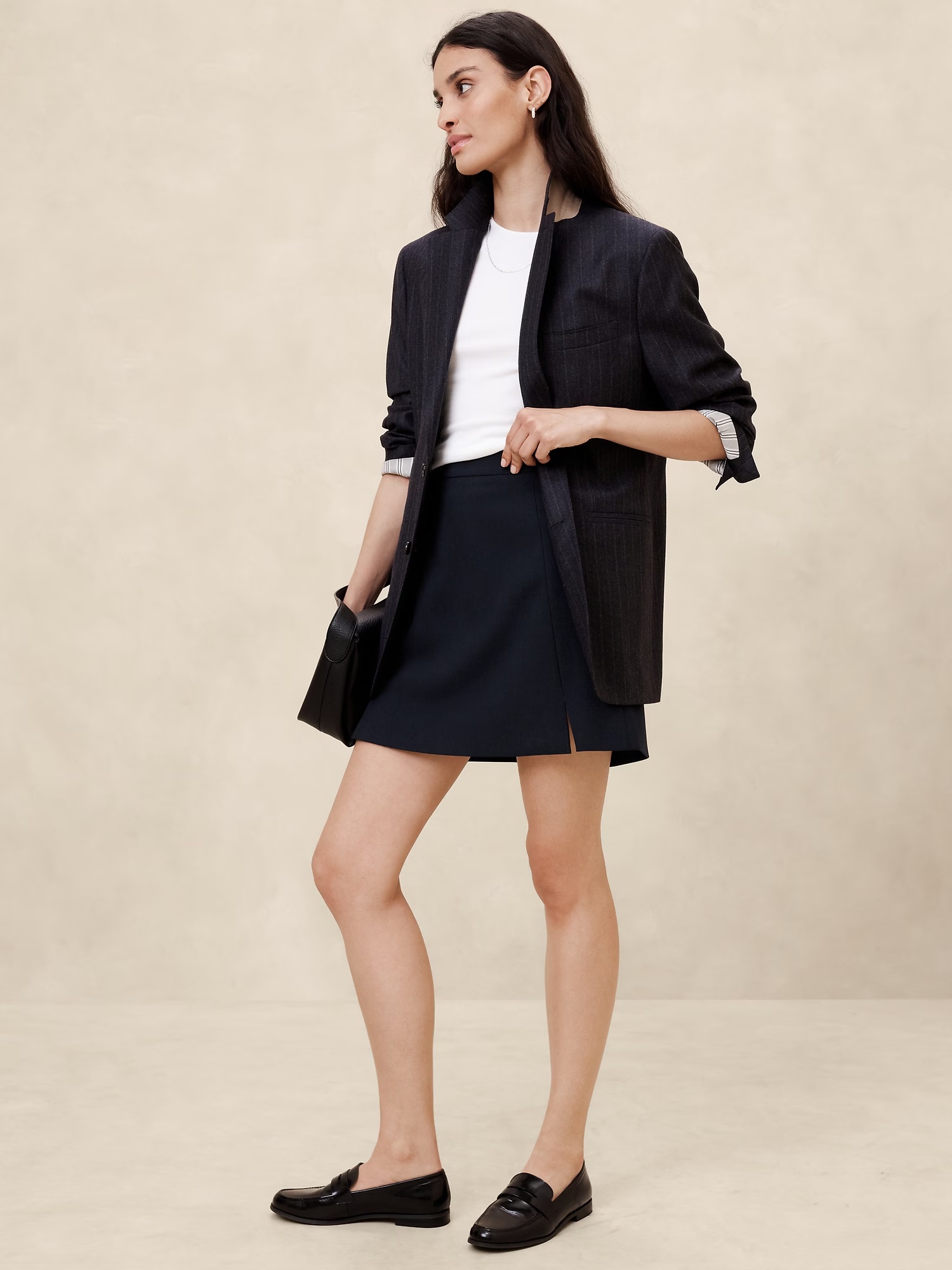 Double Weave Slit Mini Skirt - Preppy Navy