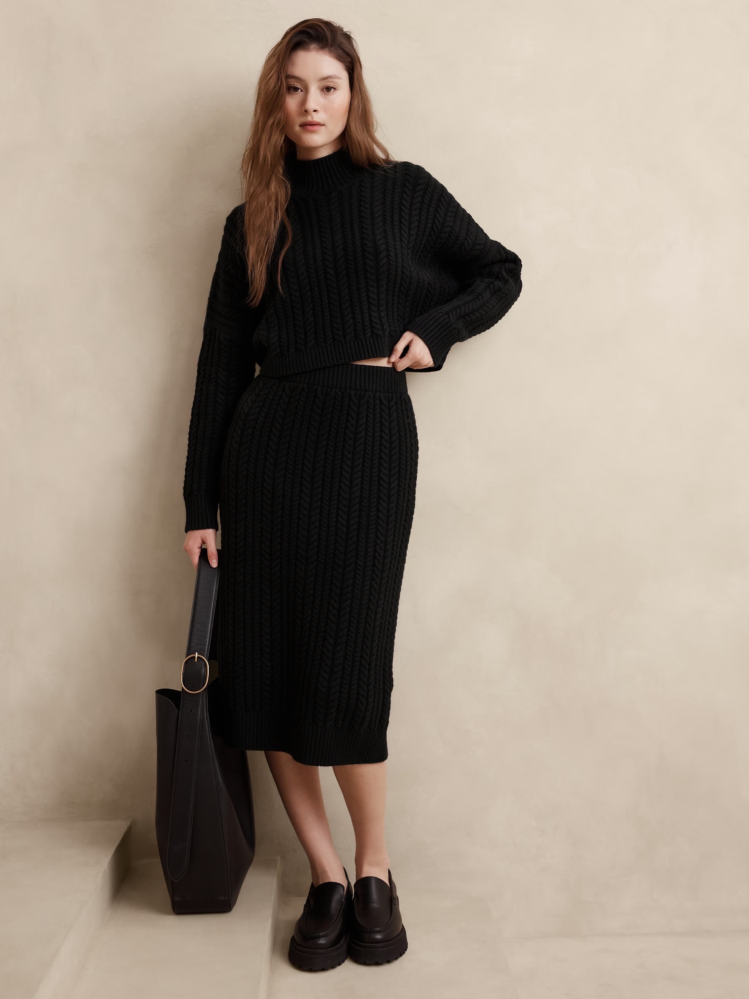 Cable Midi Sweater Skirt - Black 1 Cable Midi Sweater Skirt - Black