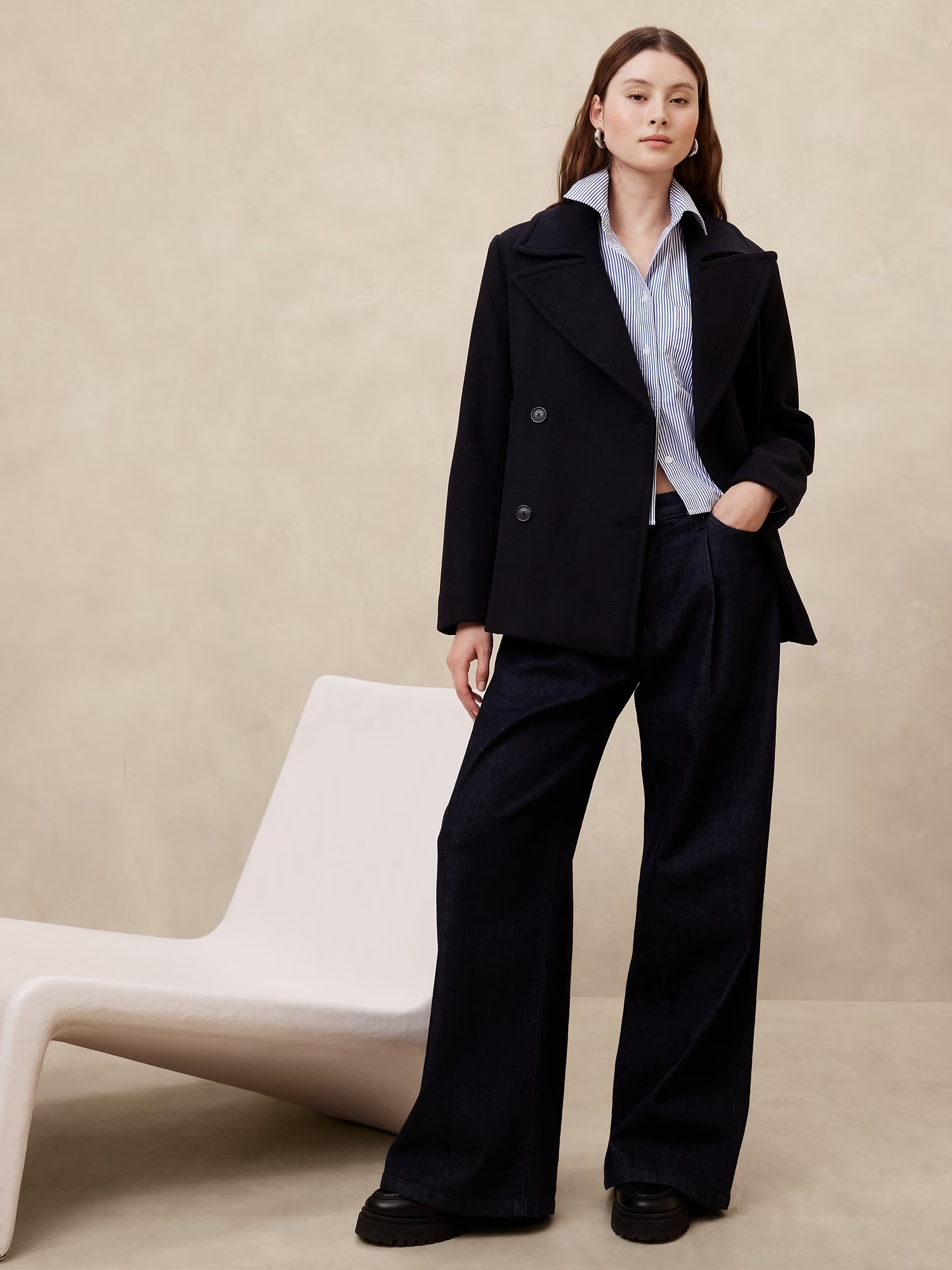 Boxy Button-Down Shirt - White With Blue Stripe