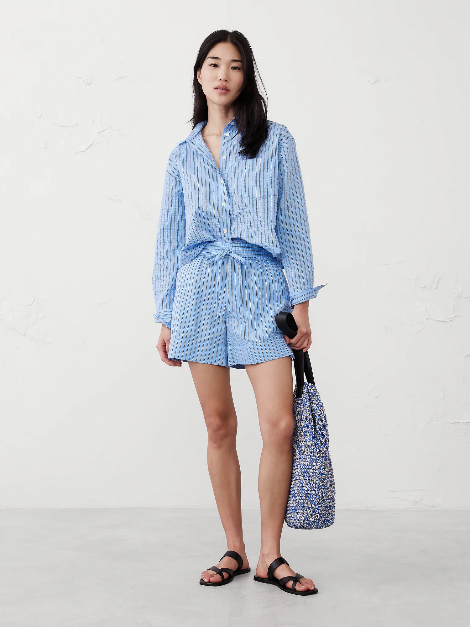 Boxy Button-Down Shirt - Blue Stripe