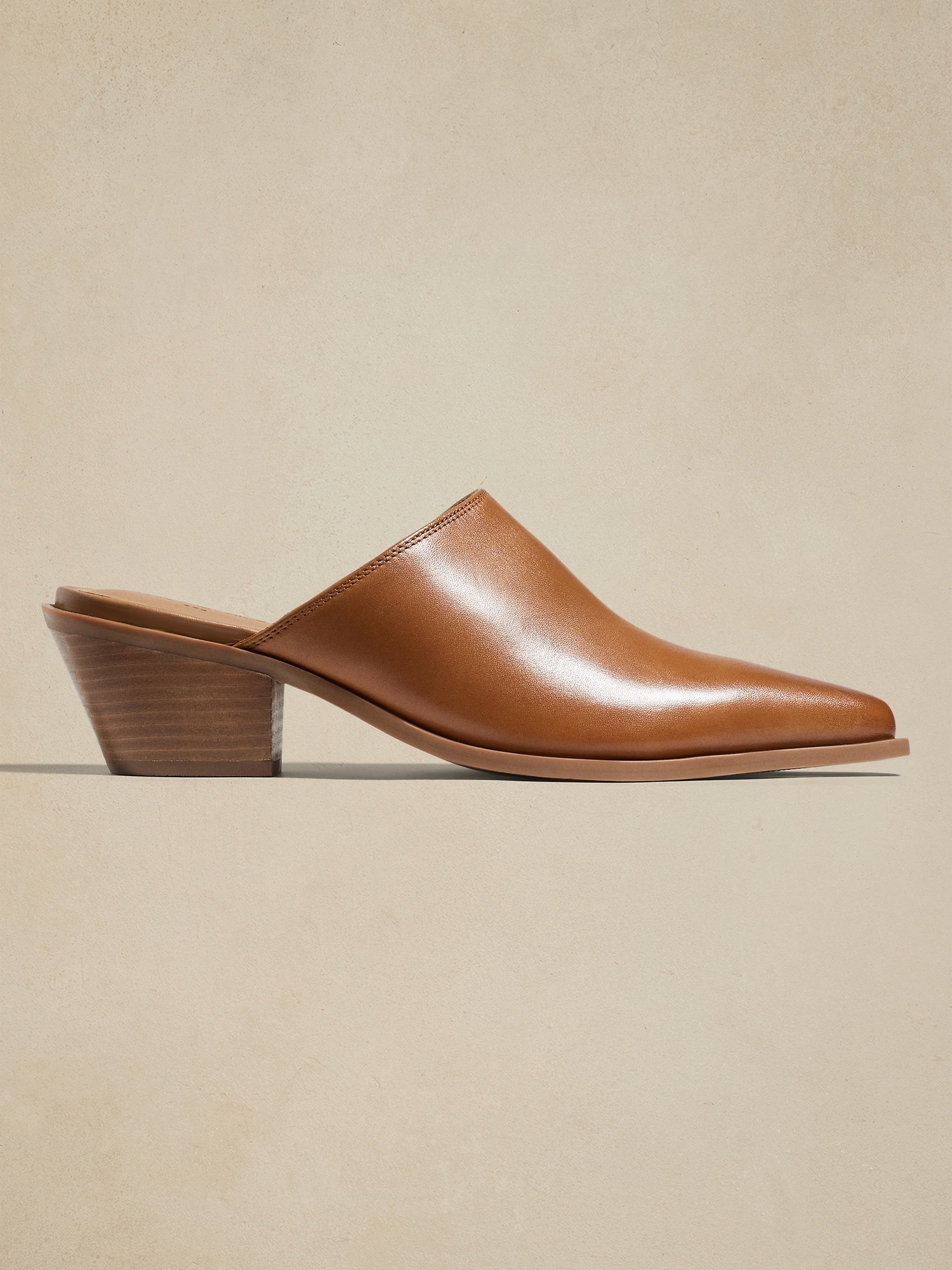 Leather Heeled Mule - Cognac