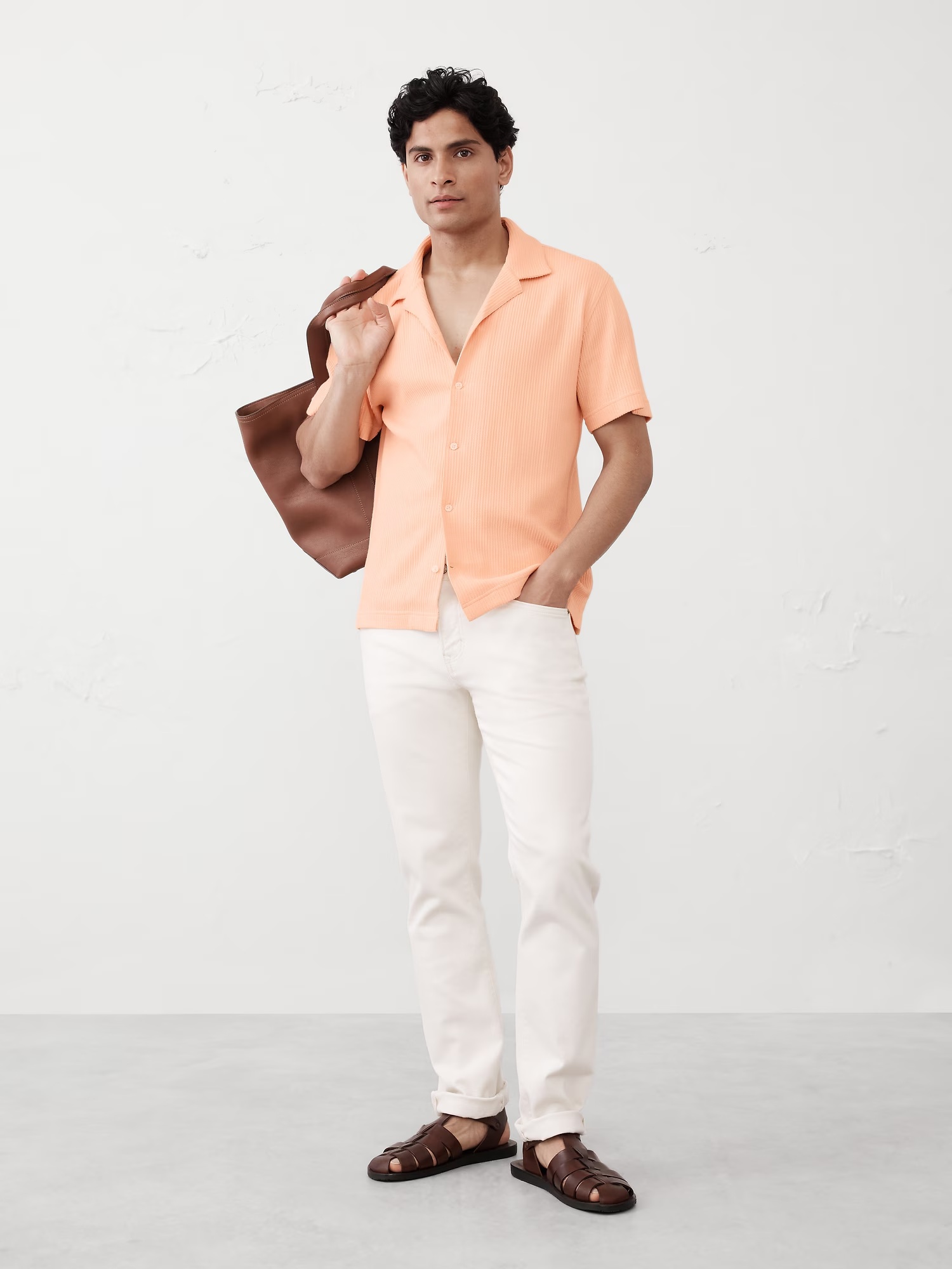 Crinkle Ribbed Polo - Bellini