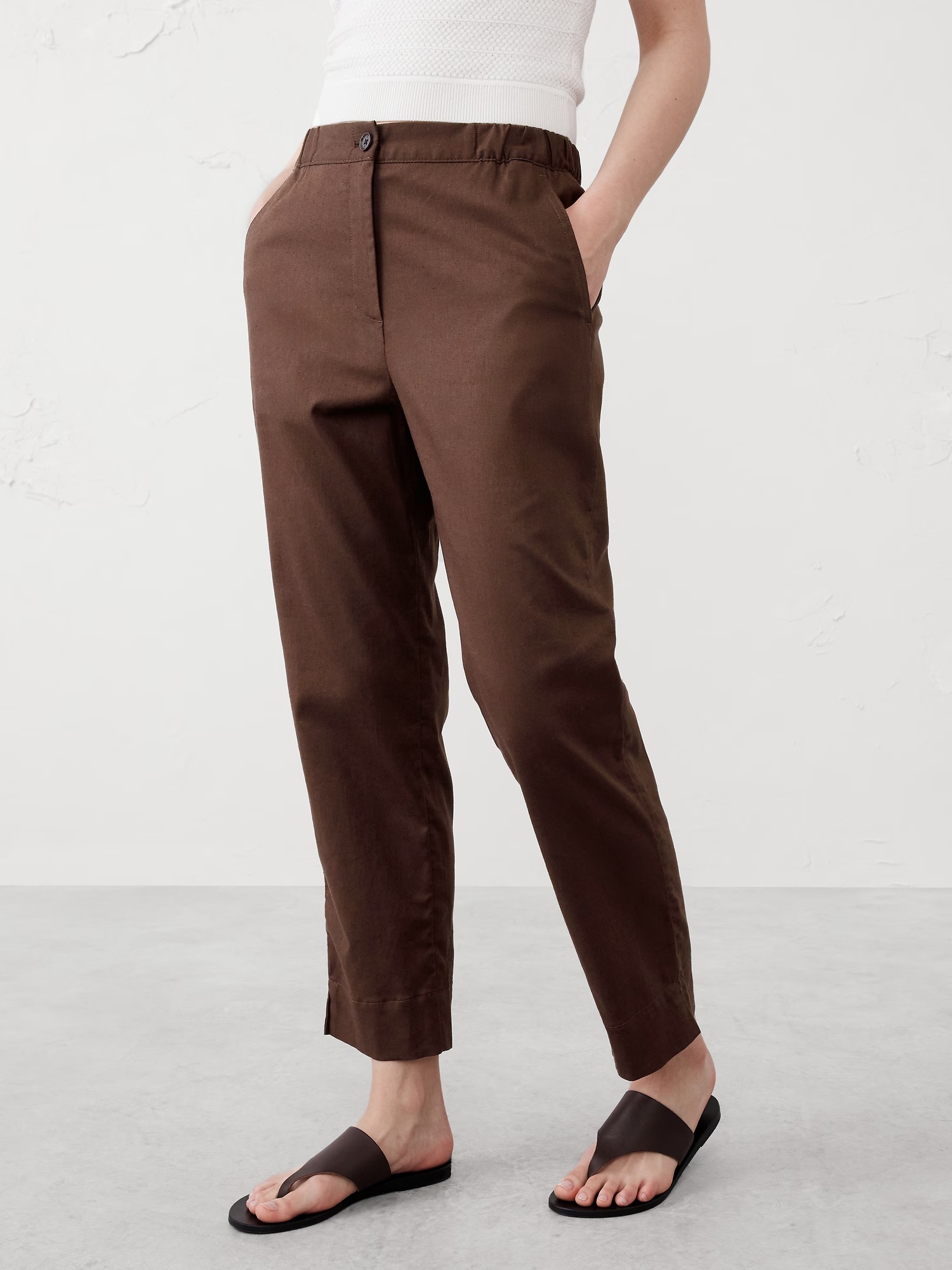 Tapered Linen-Blend Pull-On Pant - Flax 6 Tapered Linen-Blend Pull-On Pant - Navy