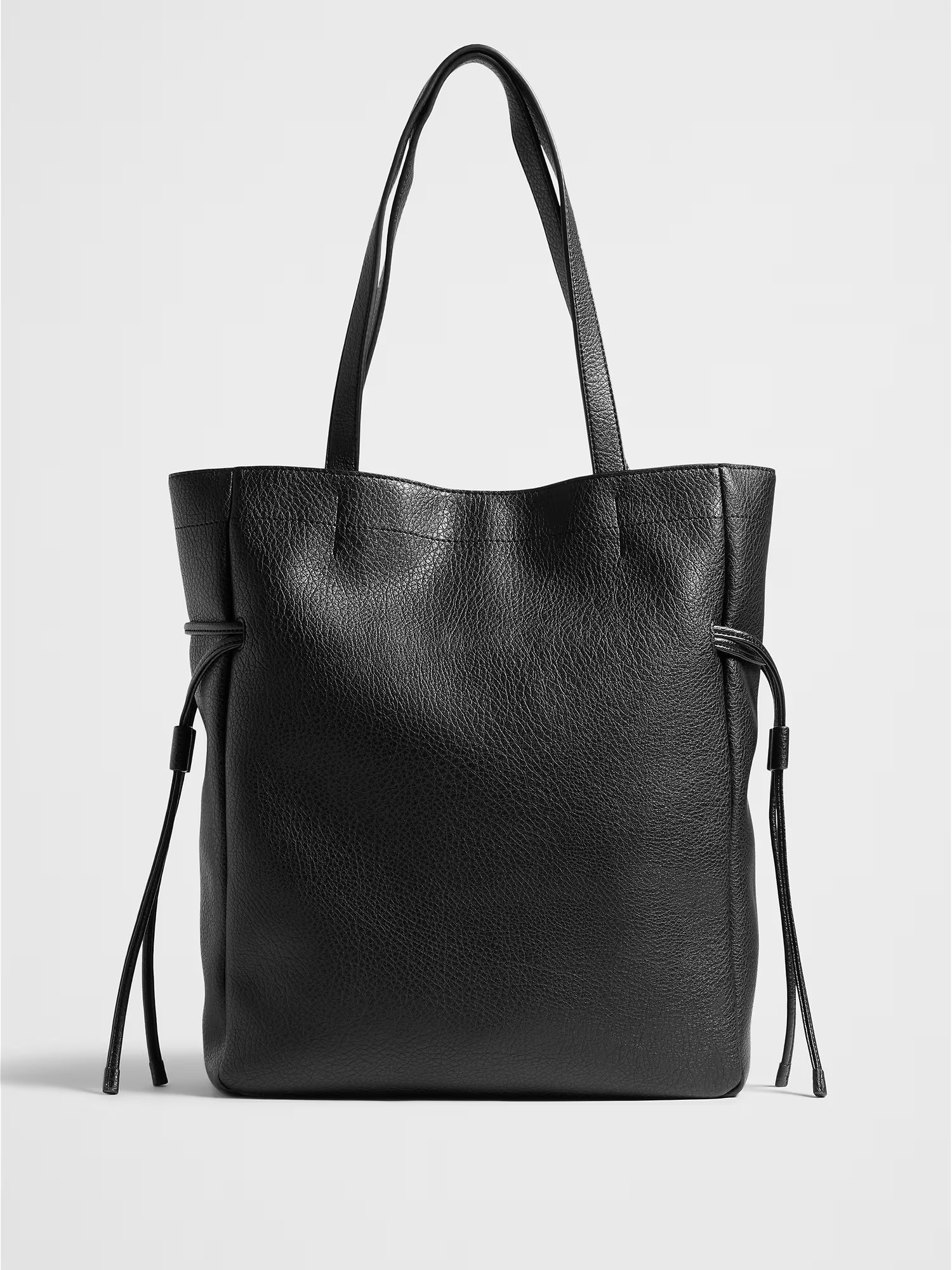 Vegan Leather Drawstring Tote - Black