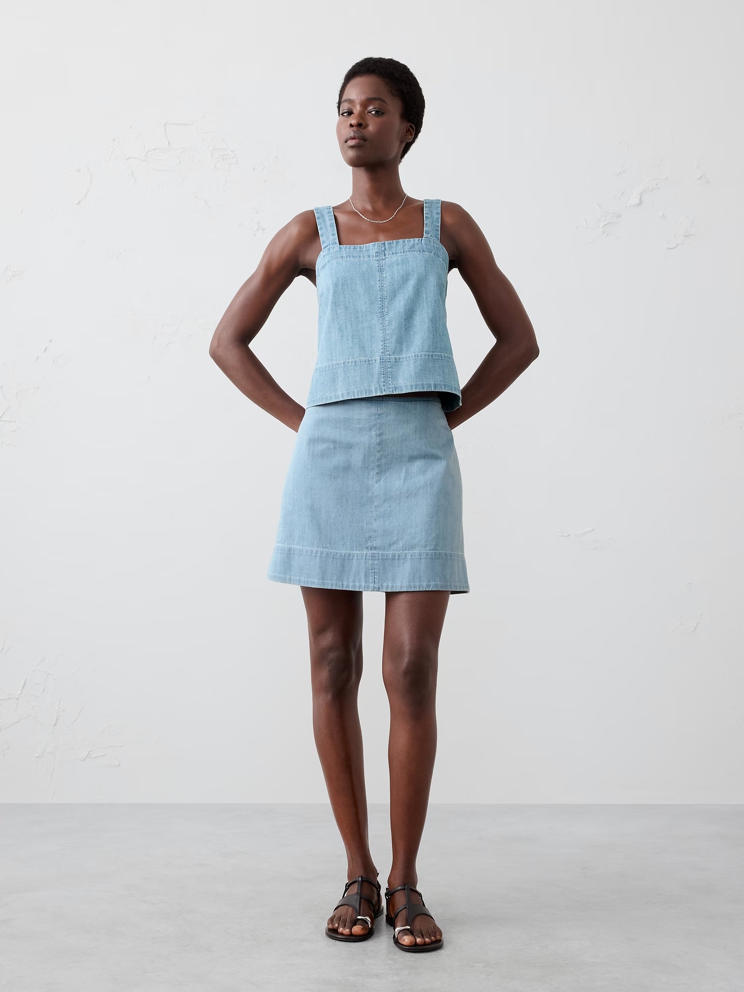 Denim Topstitched Mini Skirt - Light Wash