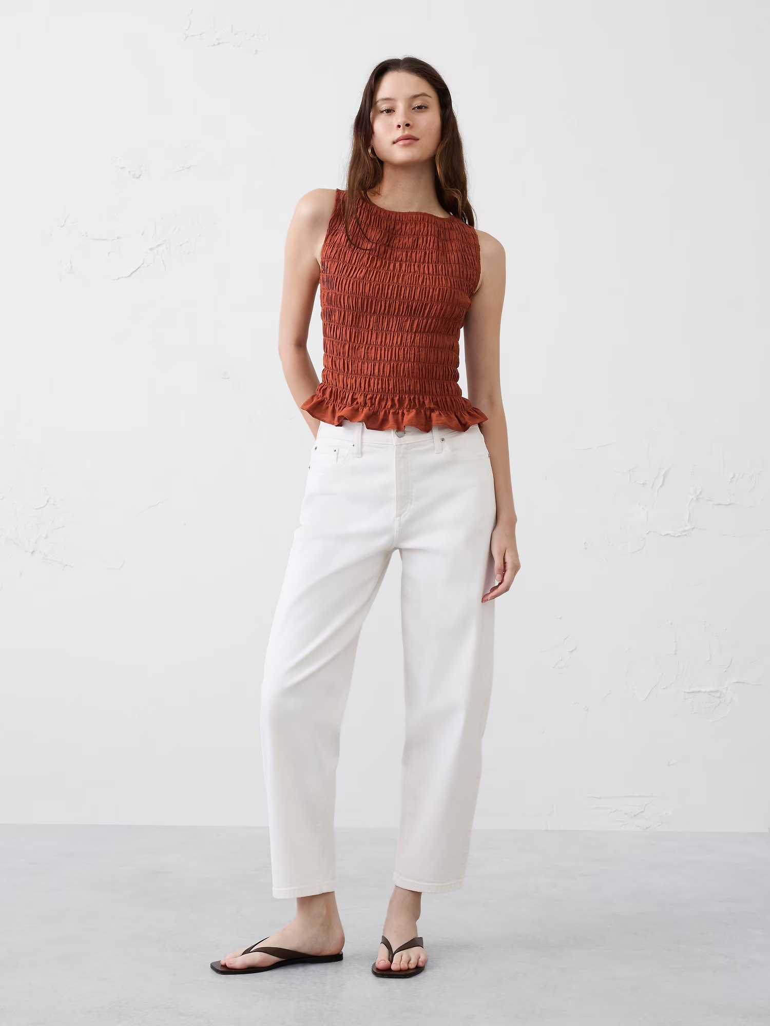 Boatneck Smocked Top - Tandoori Red